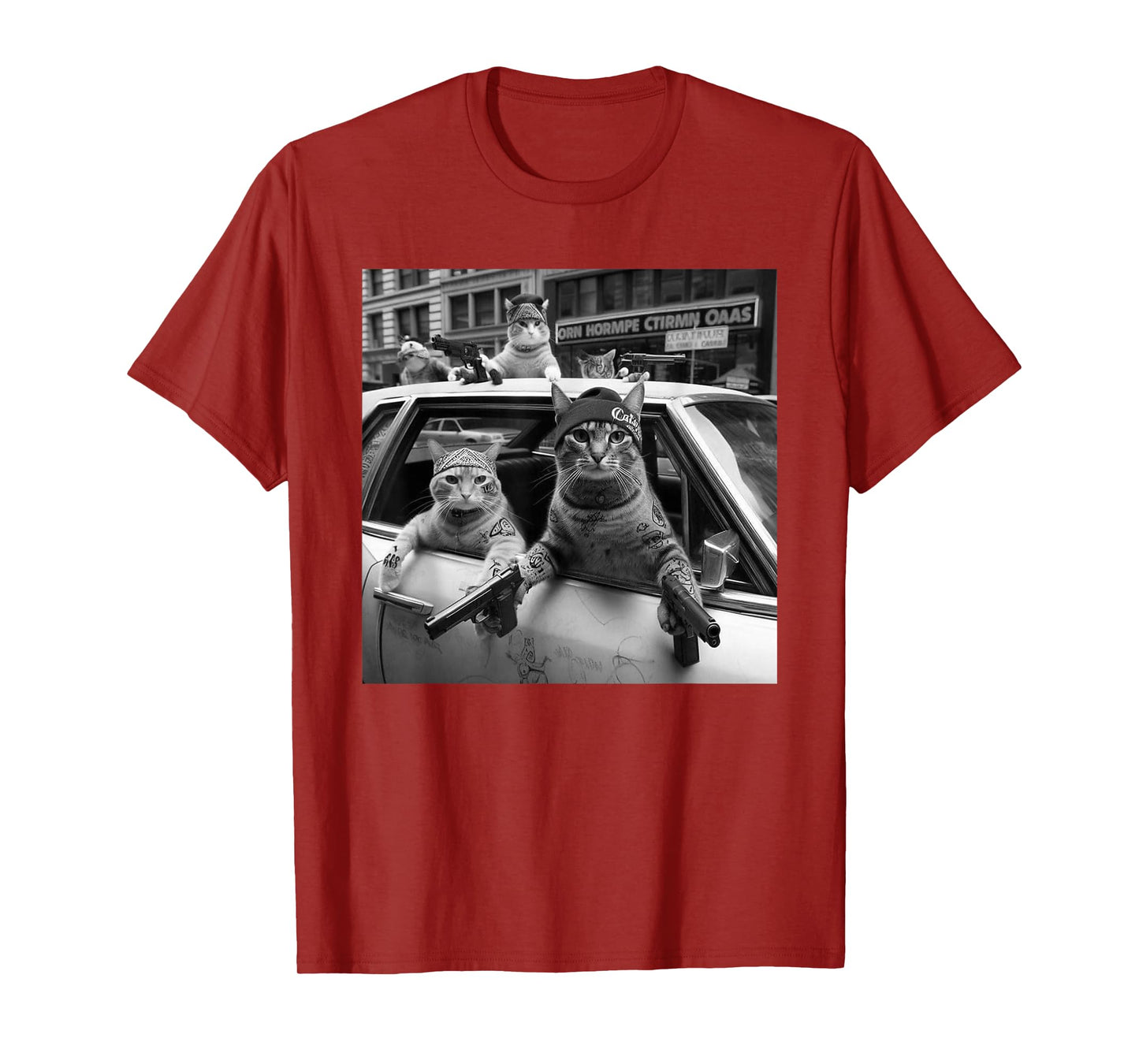 Funny Gangster Cats Street Design T-Shirt