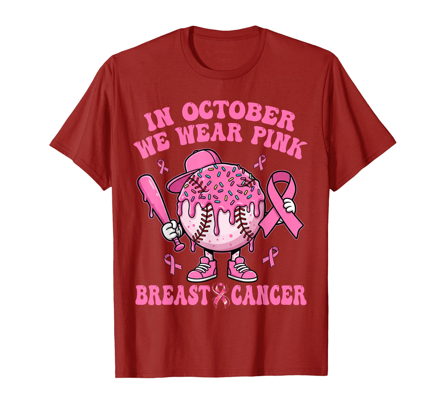 in October We Wear Pink Breast Cancer Awareness Baseball T-Shirt