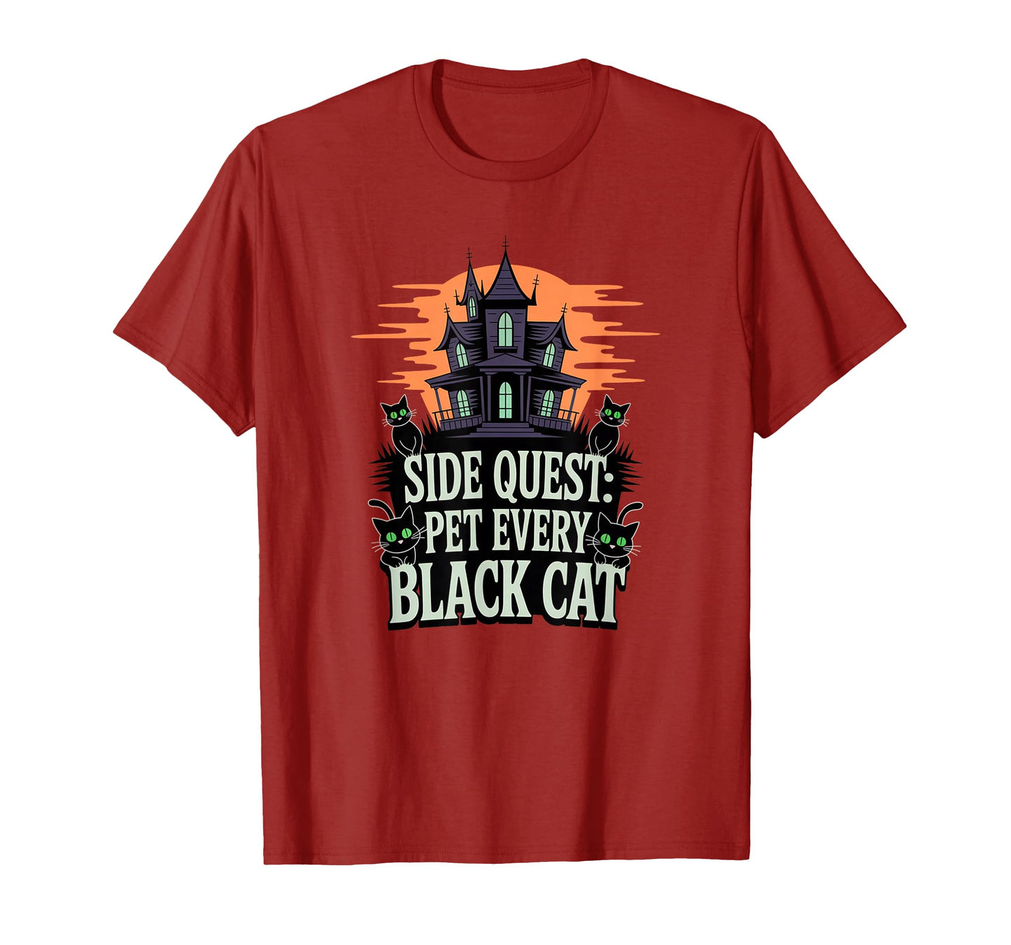 Side Quest: pet Every Black cat, Funny cat Gaming Halloween T-Shirt