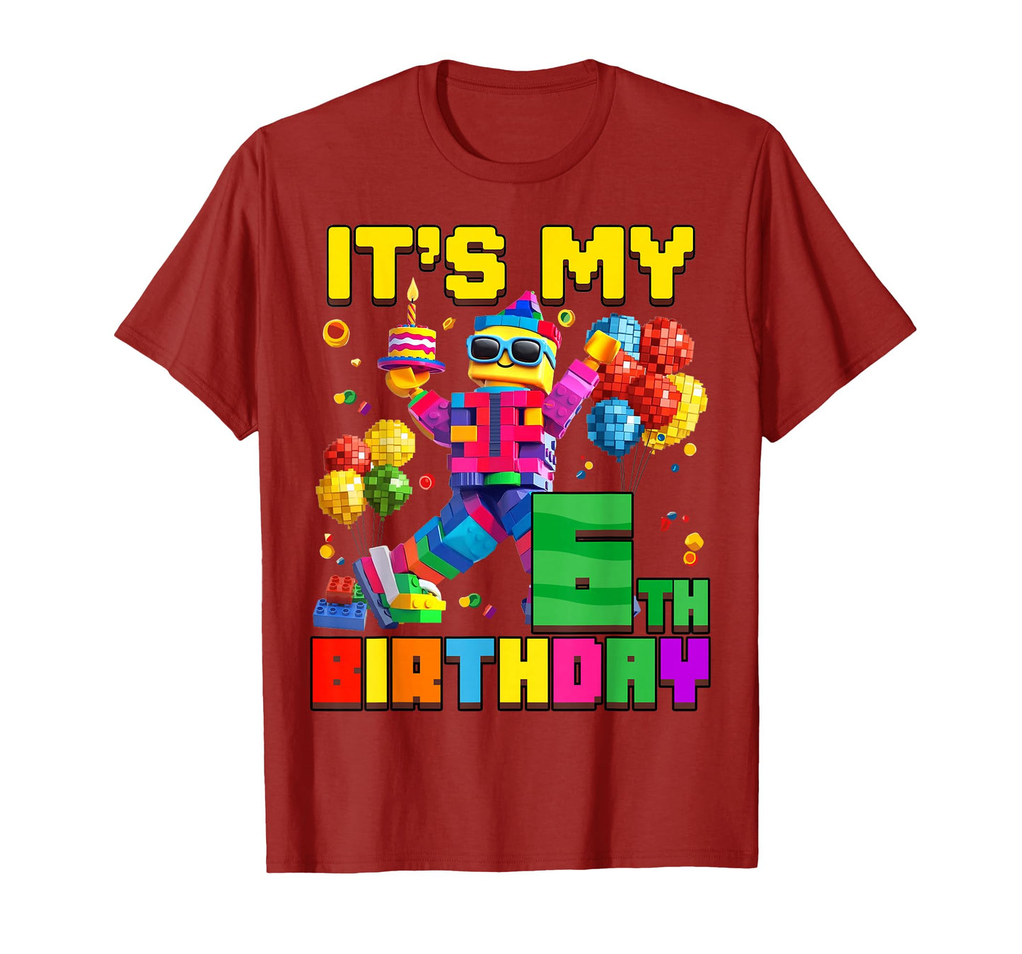 Its My 6th Sixth Birthday Building Brick 6 Years Old Boys T-Shirt