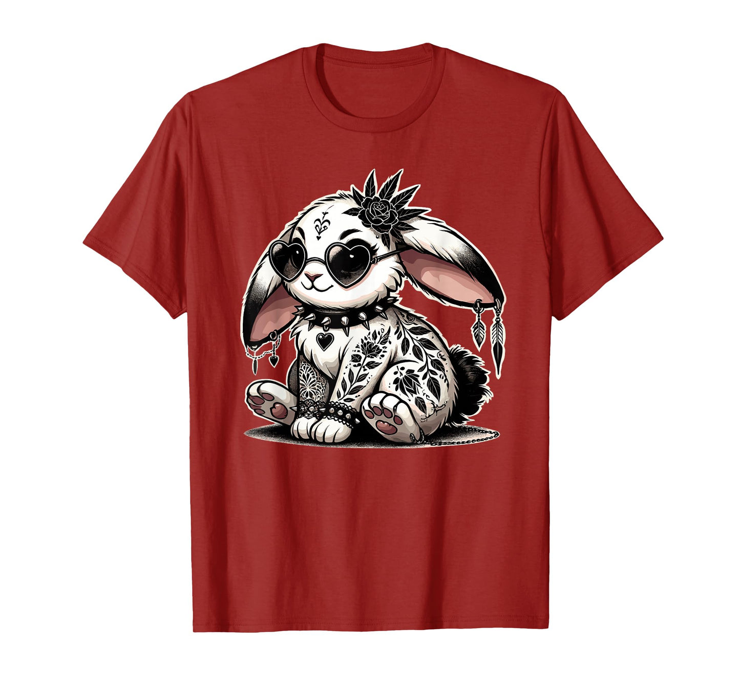 Gothic Bunny with Floral Punk Tattoos & Spiked Collar T-Shirt