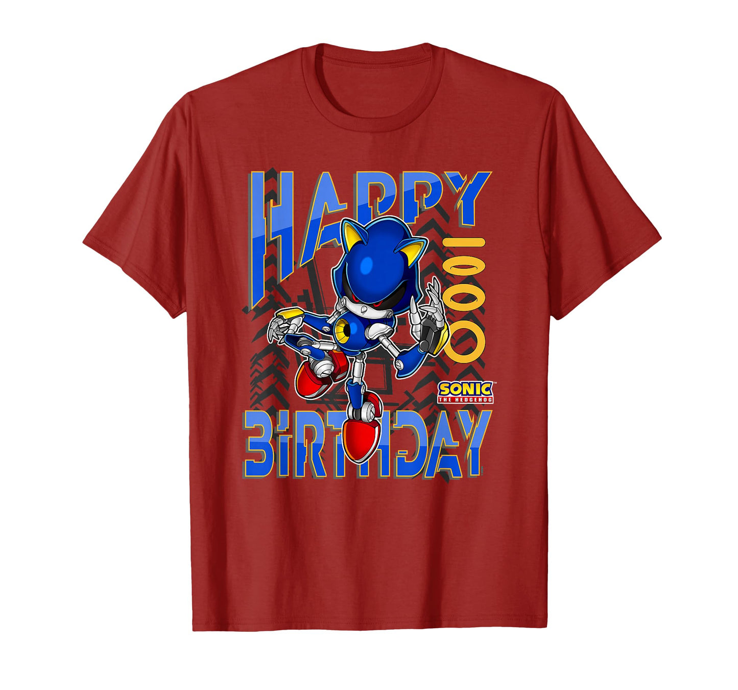 Sonic The Hedgehog Happy Birthday Metal Grid Chest Poster T-Shirt