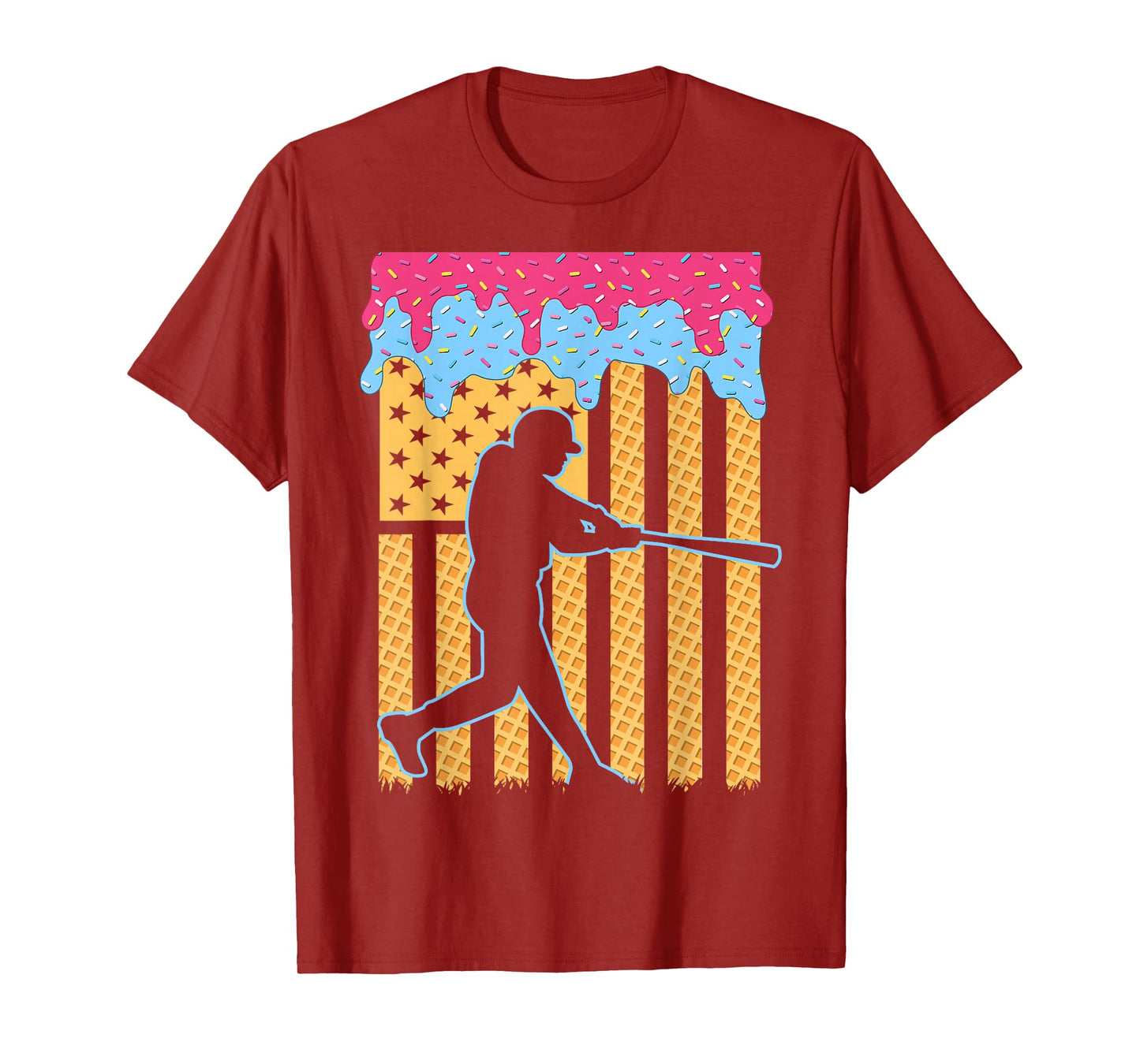 Baseball Drip Bat Boys Ice Cream American Flag 4th Of July T-Shirt