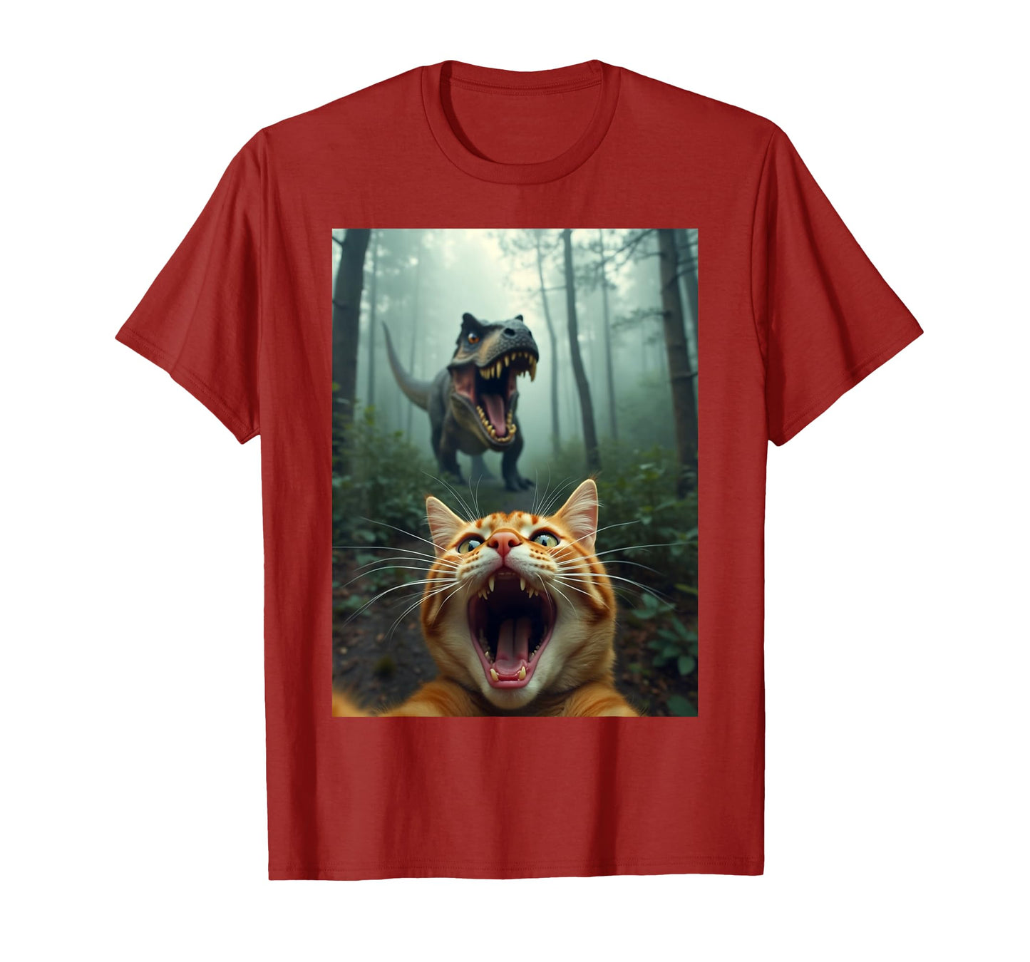 Cat Selfie With T-Rex Dinosaur T-Shirt