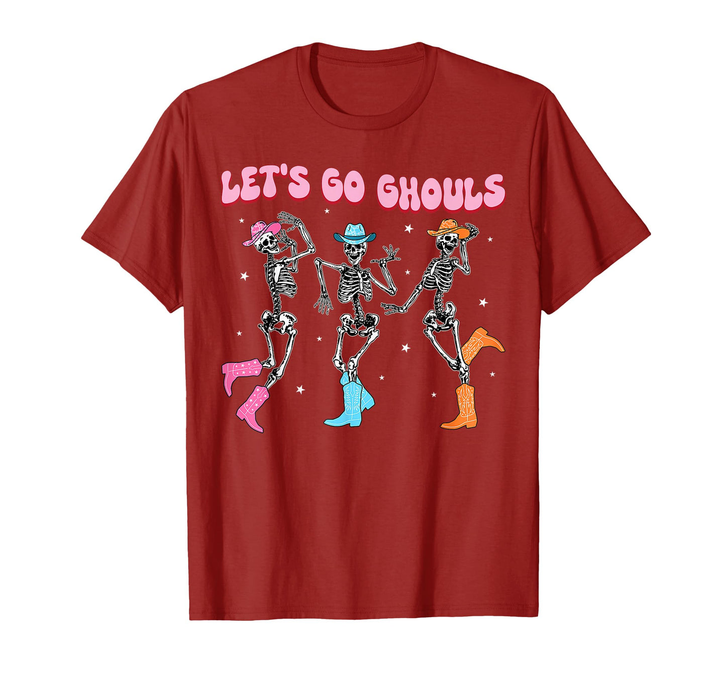 Girl Cowgirl Lets Go Ghouls Halloween Ghost Dancing Skeleton T-Shirt