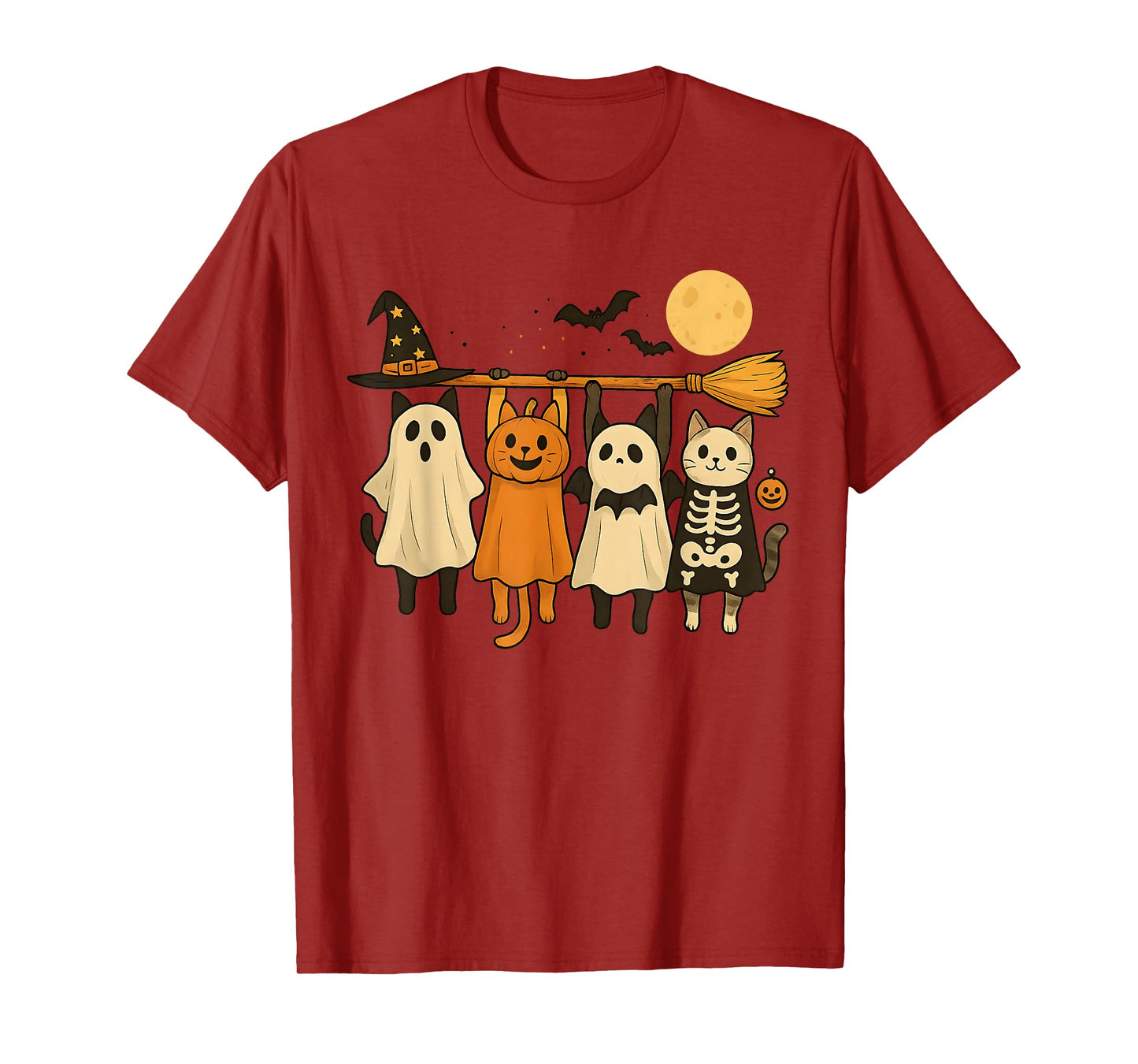 Cute Halloween Cat Ghost Pumpkin Skeleton T-Shirt