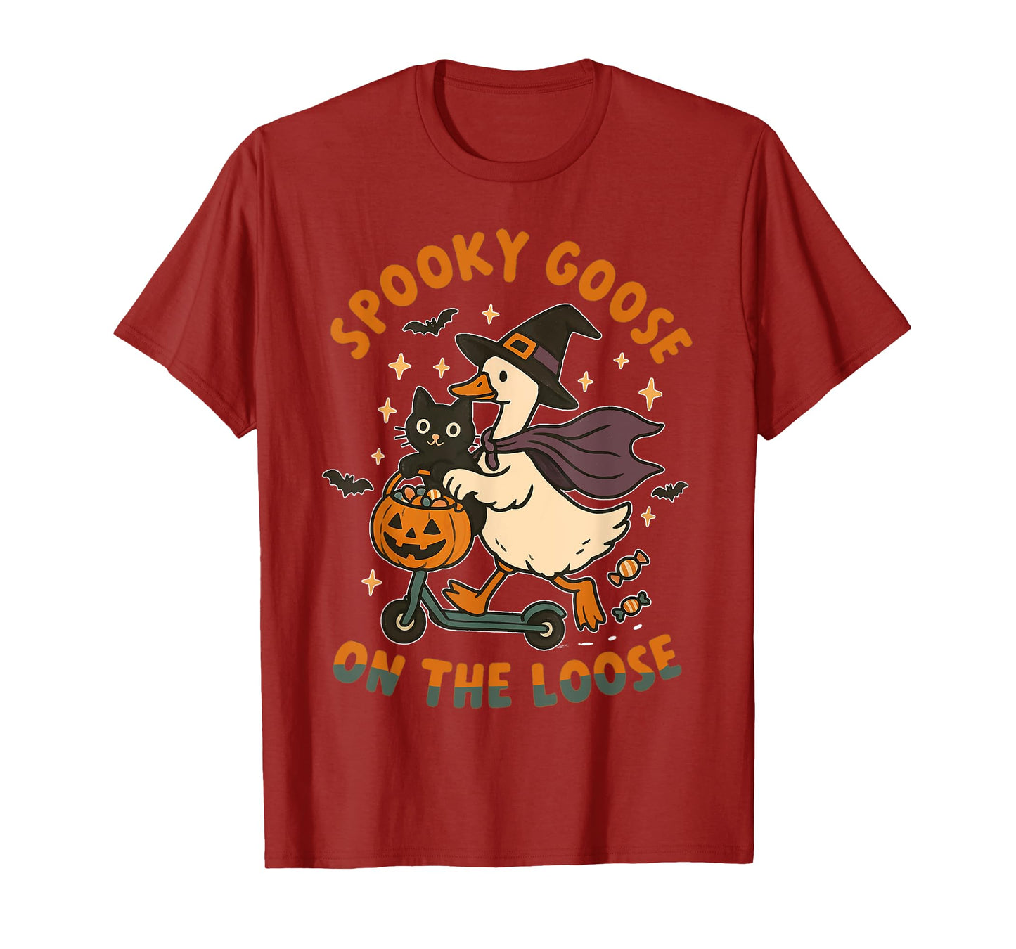 Spooky Goose On The Loose Witch Silly Goose Animal Halloween T-Shirt