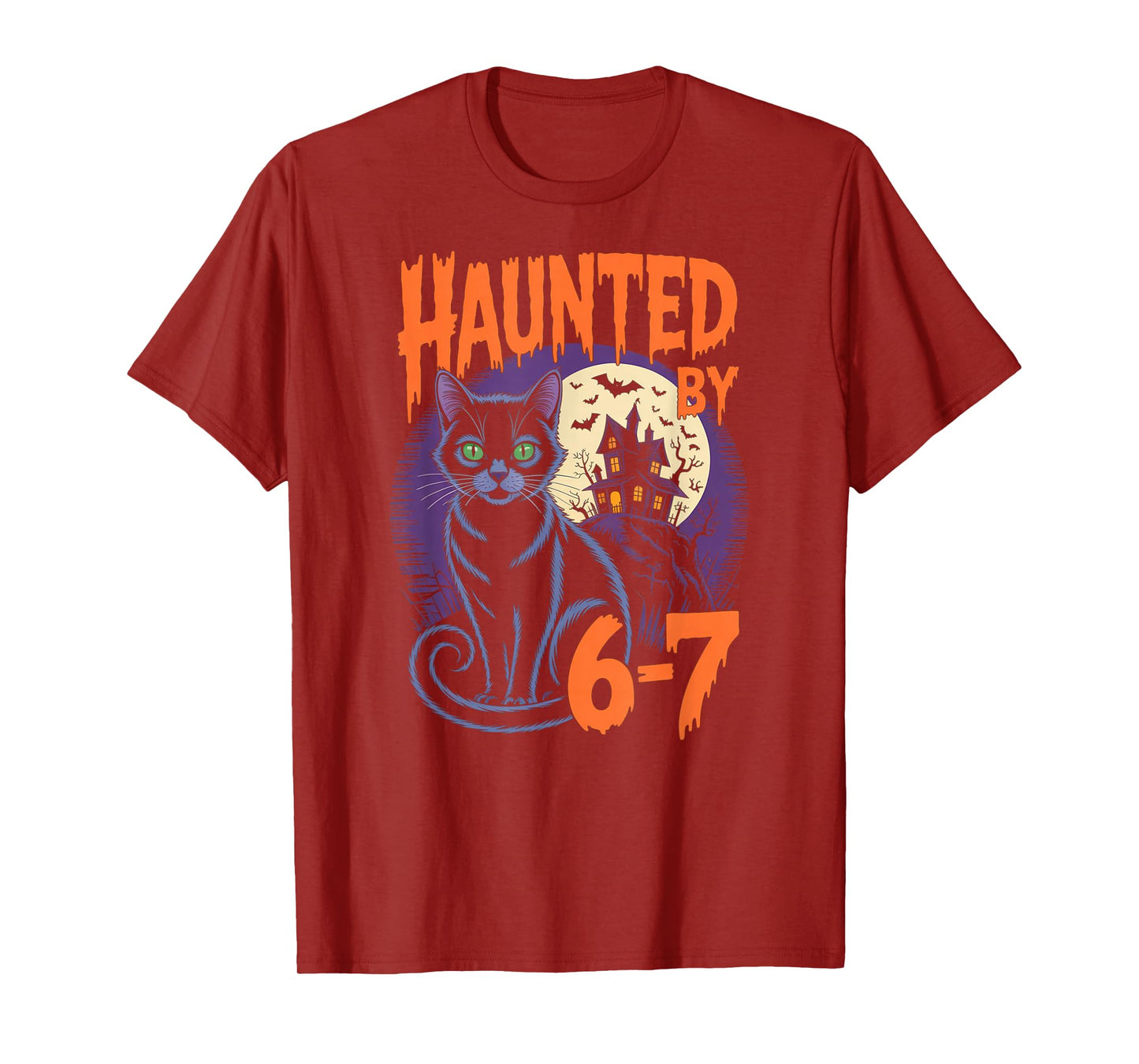 Haunted by 67 Funny Black Cat Haunted House Halloween T-Shirt