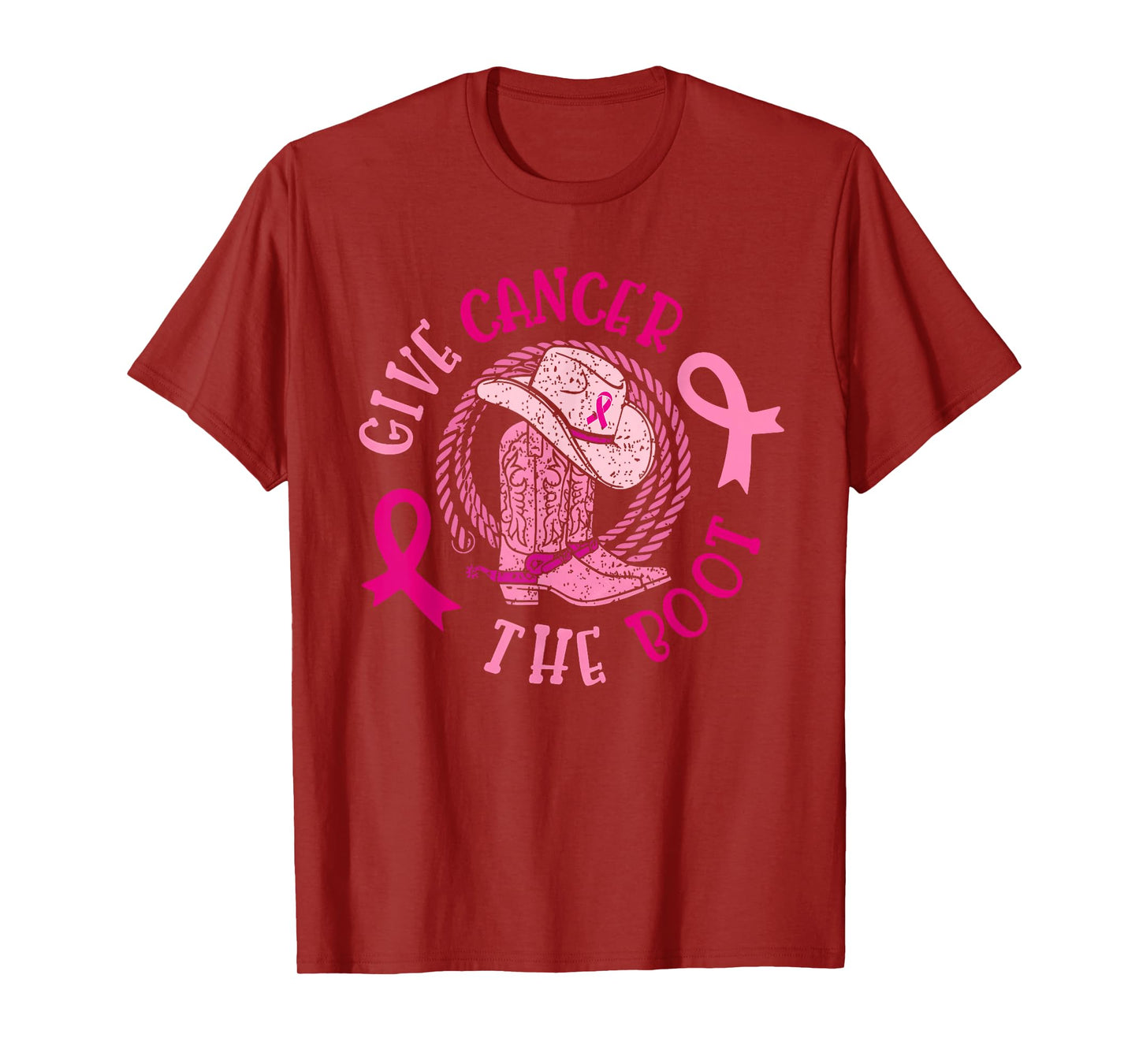 Give Breast Cancer The Boot Cowgirl Cancer Awareness Ribbon T-Shirt