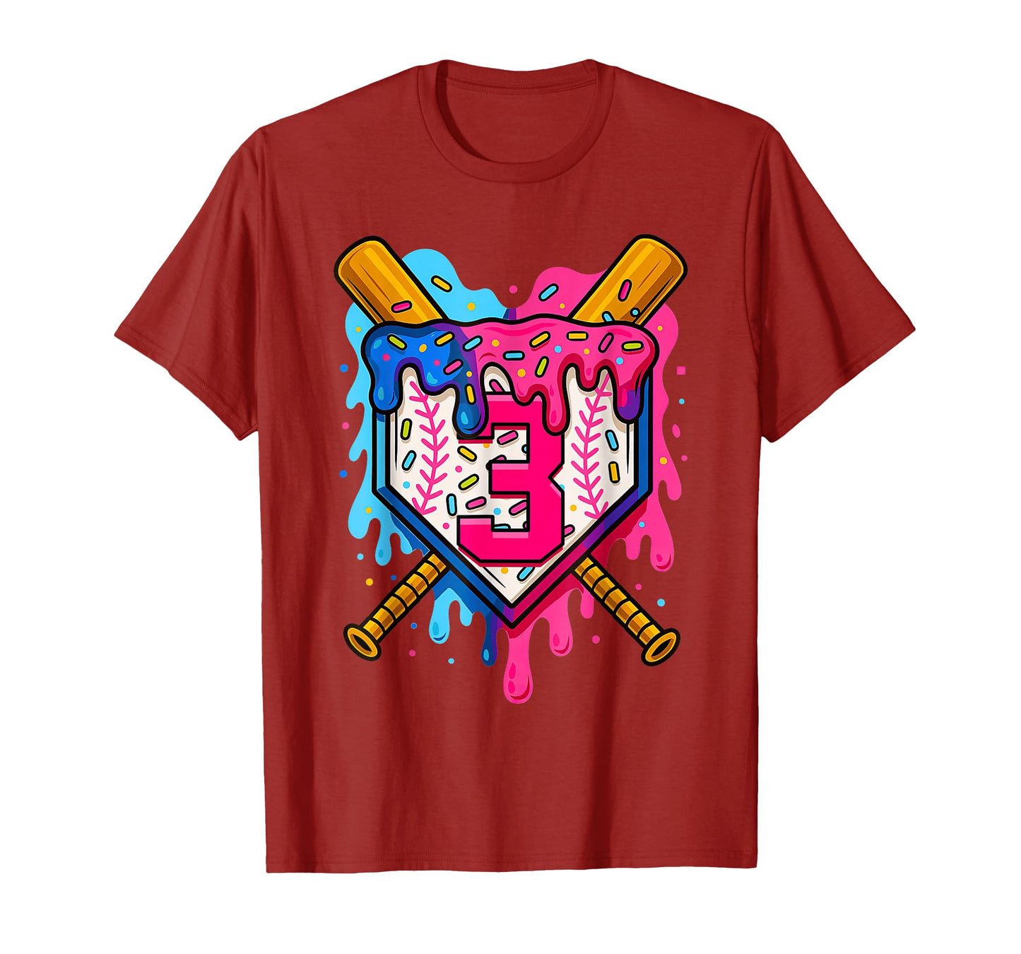 3rd Baseball Birthday Ice Cream Drip Boys Girls 3 Years T-Shirt