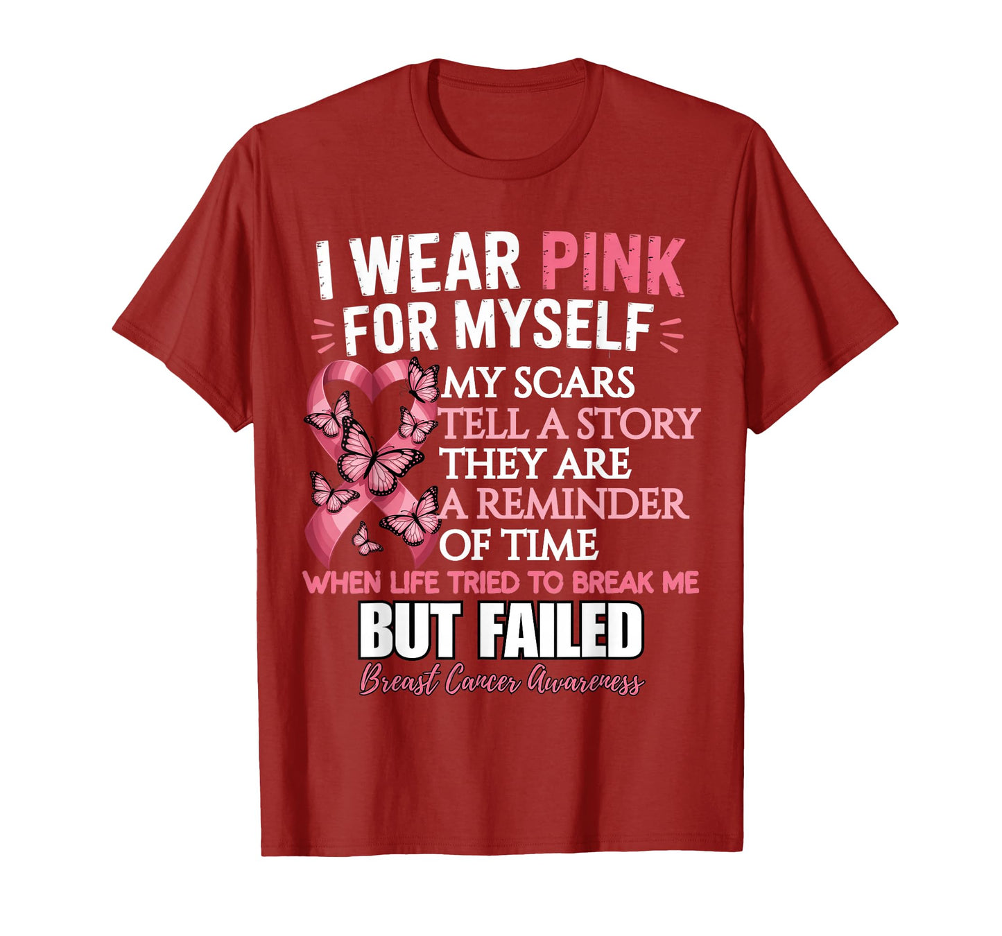 I Wear Pink for Myself Butterfly Ribbon Breast Awareness T-Shirt