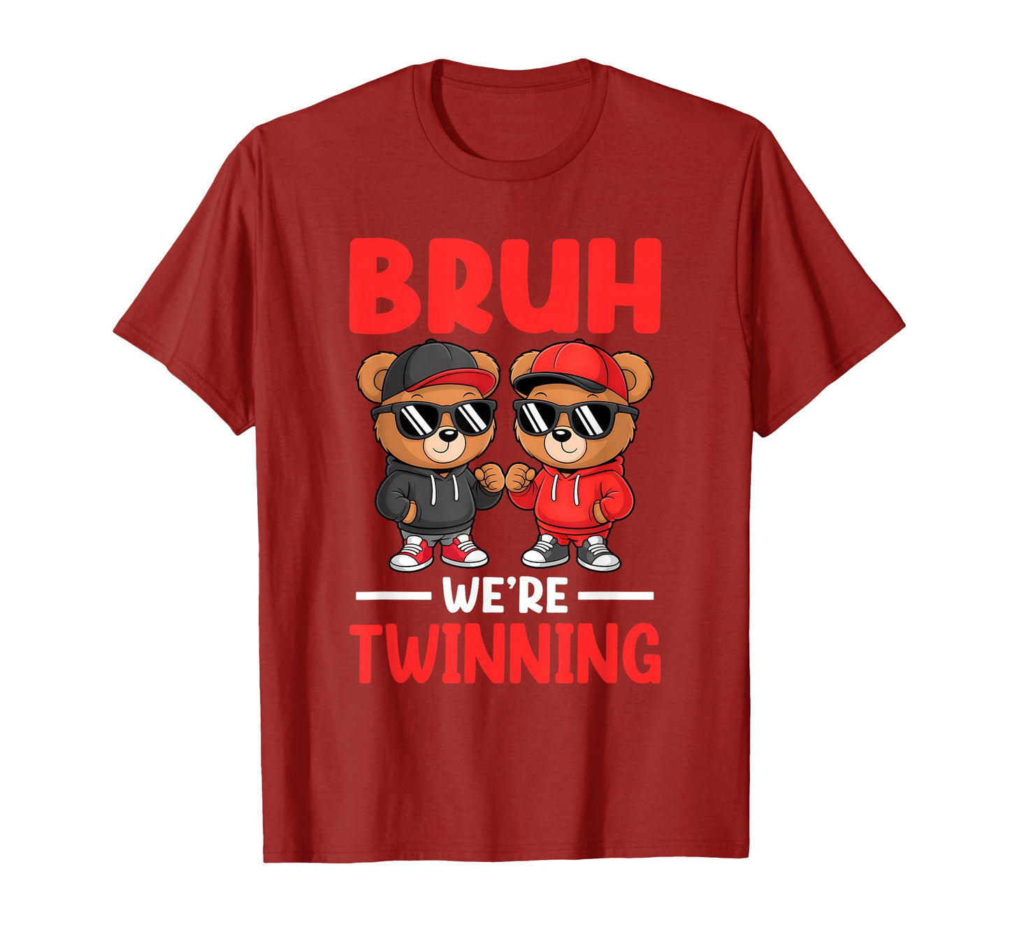Bruh We're Twinning Boys Twin Day Spirit Week Bear Kids T-Shirt