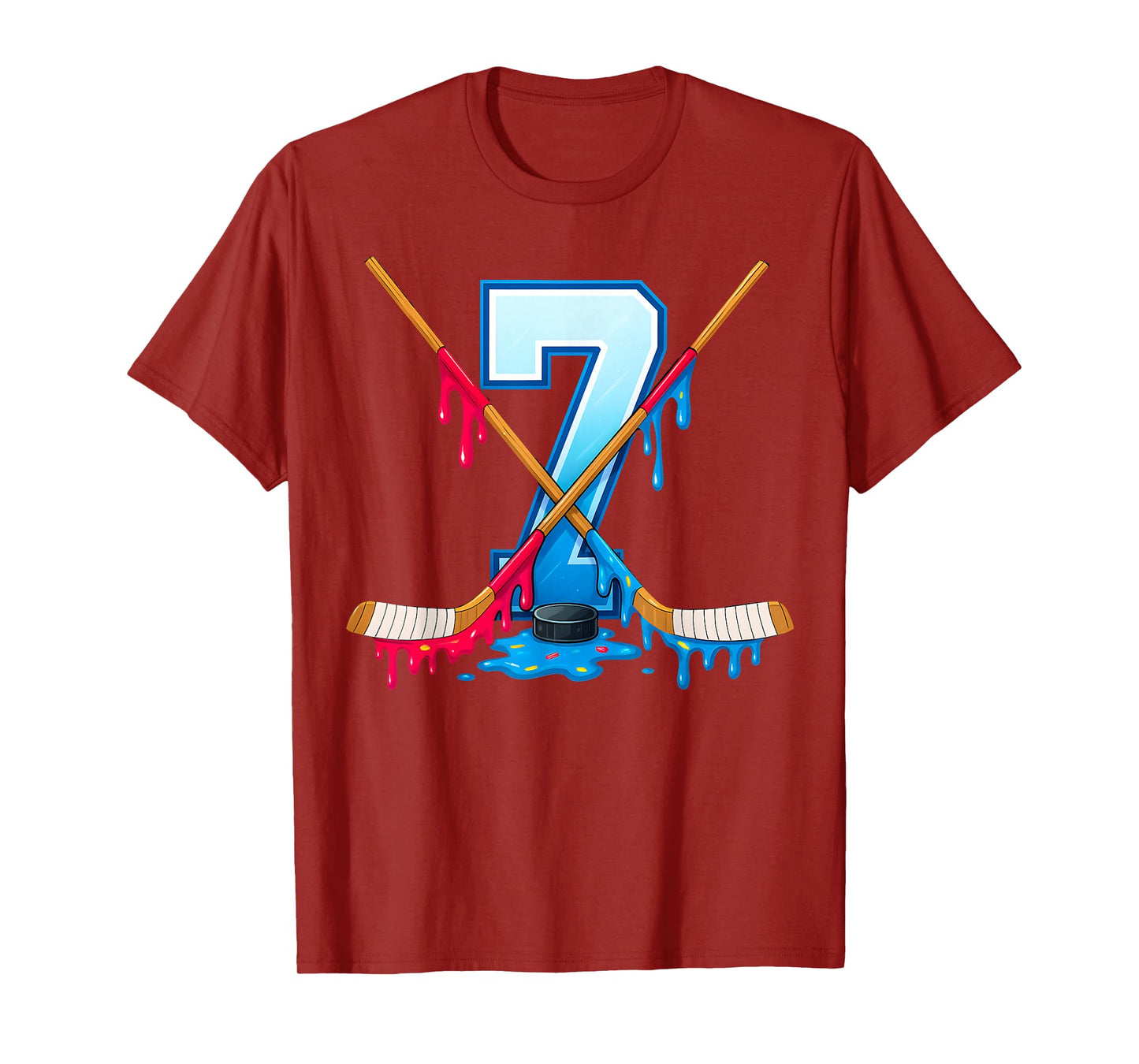 Hockey 7 Year Old Ice Cream Drip Youth 7th Birthday Boys T-Shirt