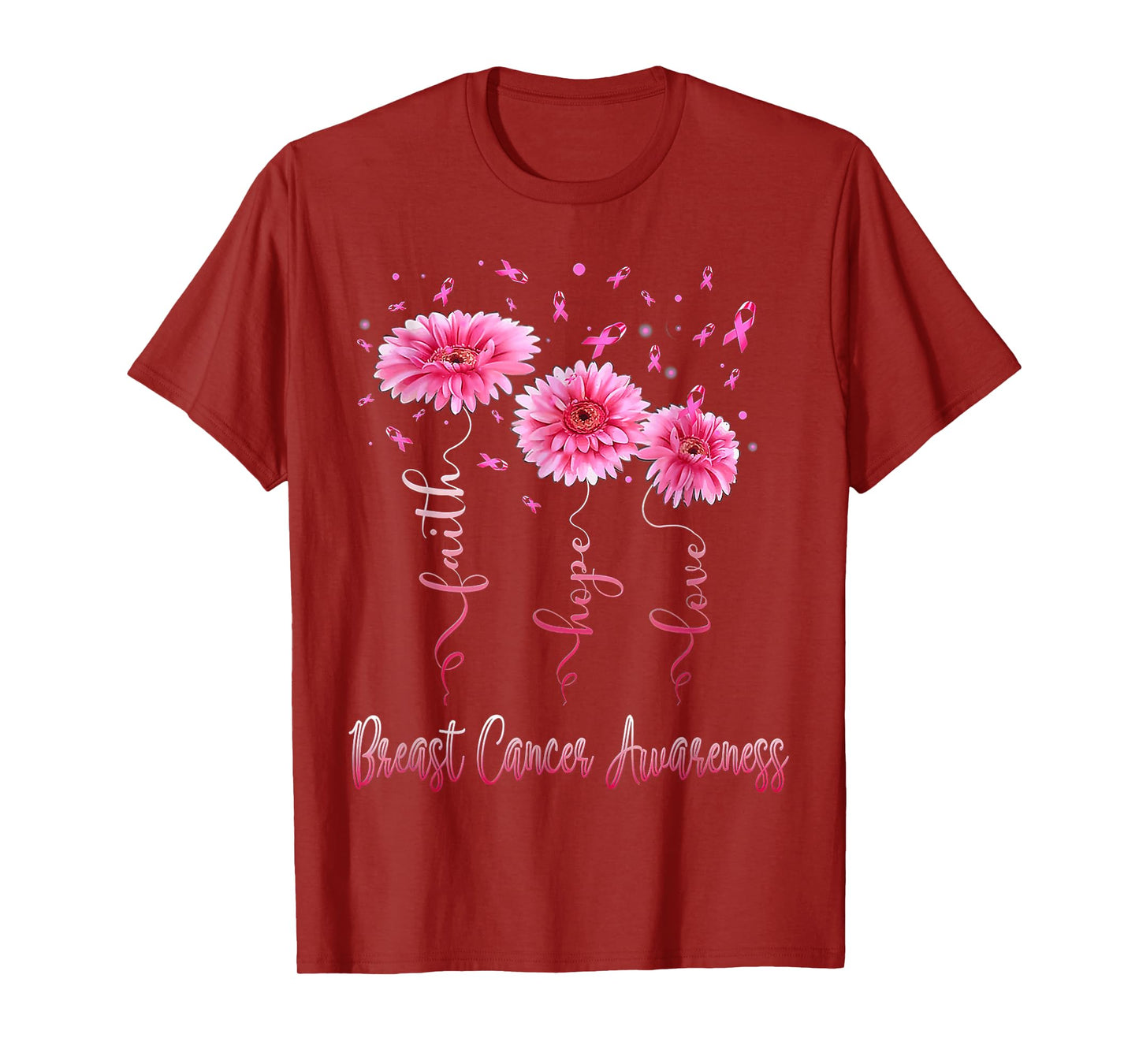 Faith Hope Love Pink Daisy Flower Breast Cancer Awareness T-Shirt