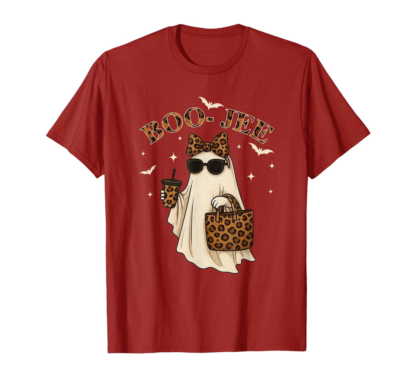 Coquette Leopard Ghost Coffee Boo JEE Halloween Boujee Ghost T-Shirt