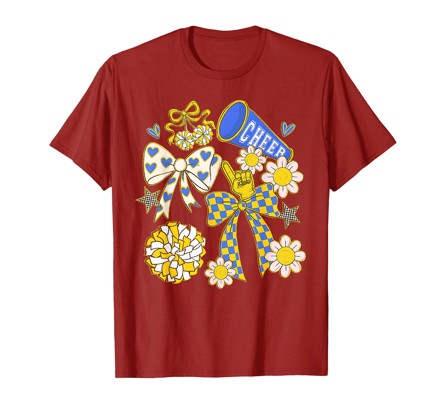 Blue & Gold Cheer Football Game Day Retro Coquette Bow T-Shirt