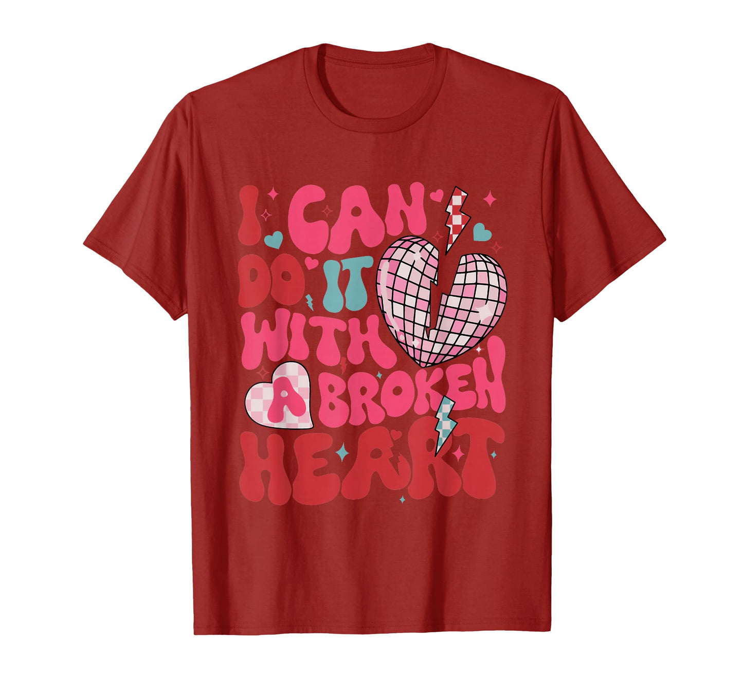 Retro Cute Groovy I Can Do It Quote Disco Heart T-Shirt - Unisex-Adult, Classic Fit, Black, Small, Short Sleeve, Cotton 65% Polyester 35%