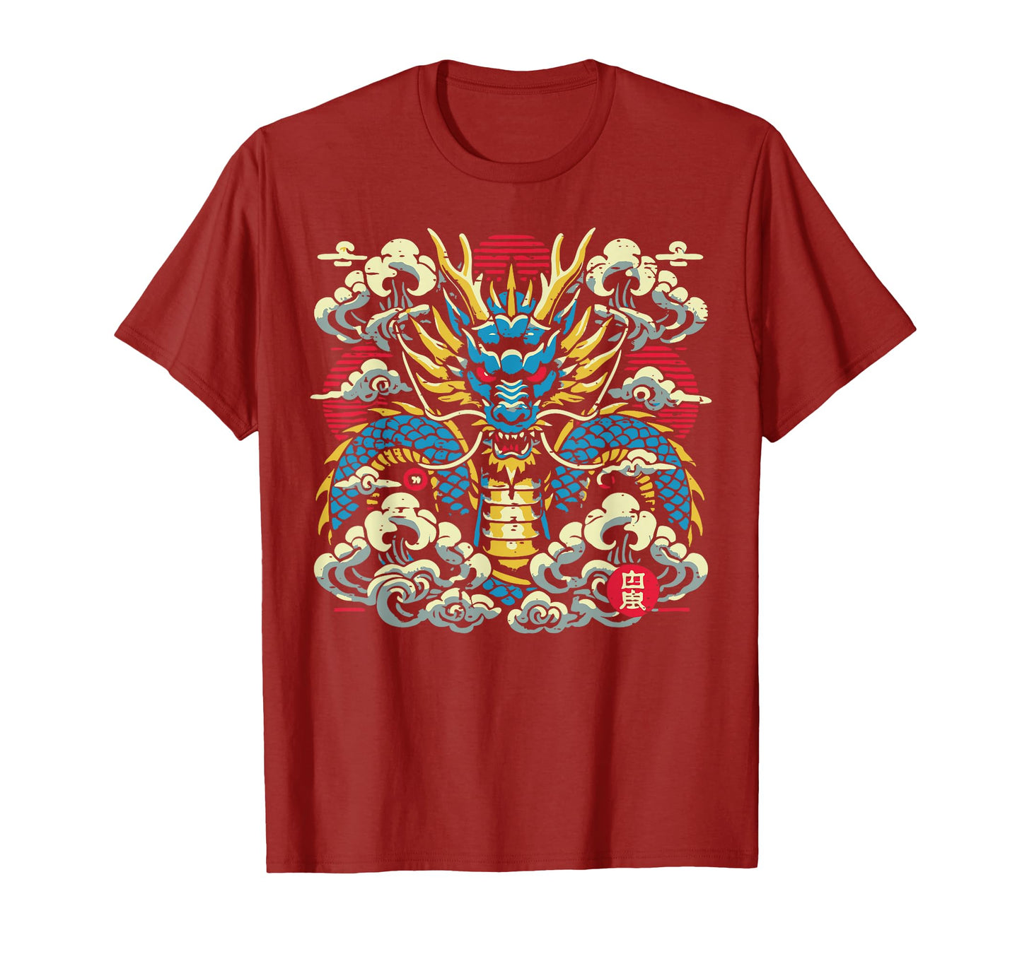 Japanese Dragon Face Clouds Vintage Anime Men Women Kids T-Shirt