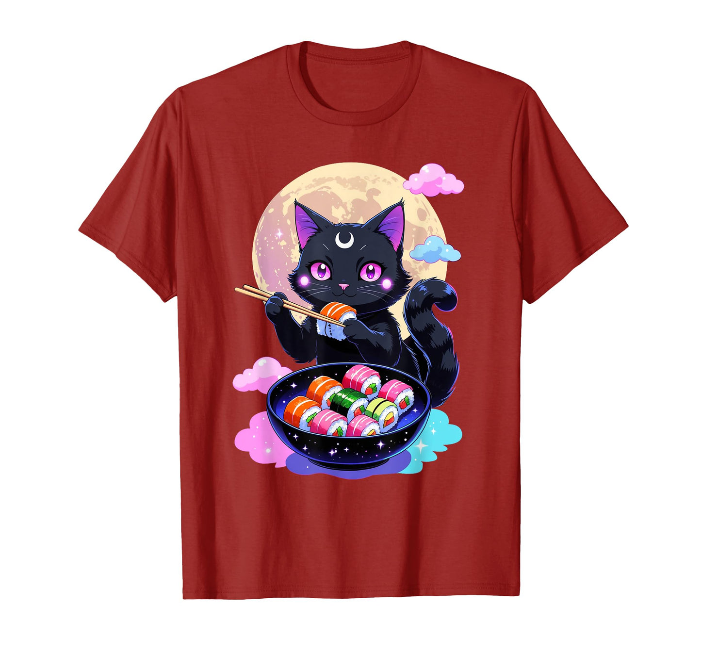 Anime Cat Girls Kawaii Cute Cat Eating Sushi Japanese Cute T-Shirt