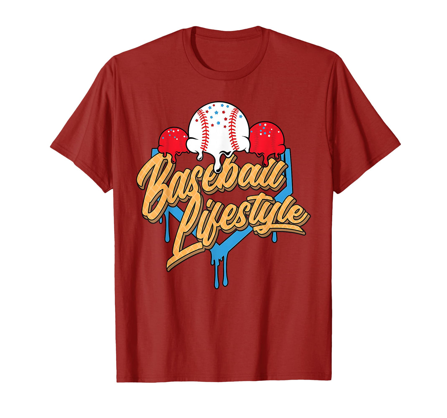 Baseball Lifestyle Home Plate Ice Cream Drip Men Boys Youth T-Shirt