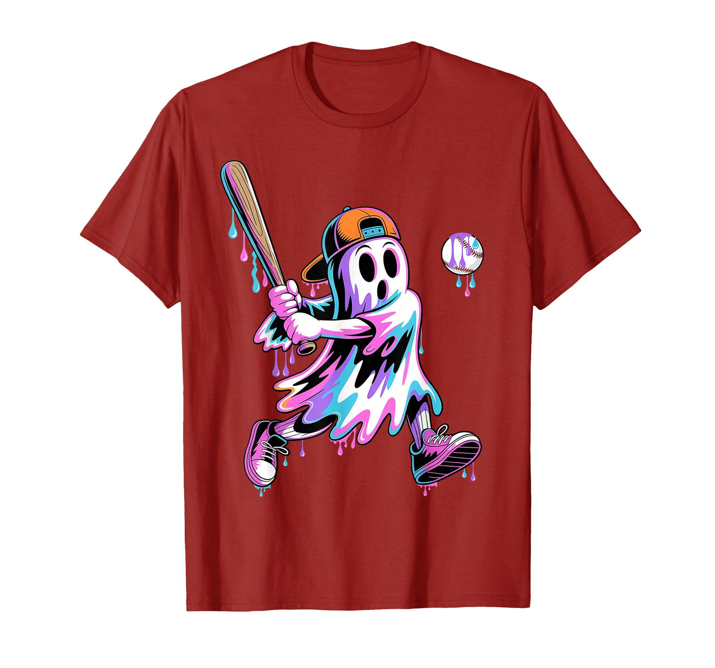 Halloween Ghost Baseball Drip Boys Kids Ice Cream Dripping T-Shirt