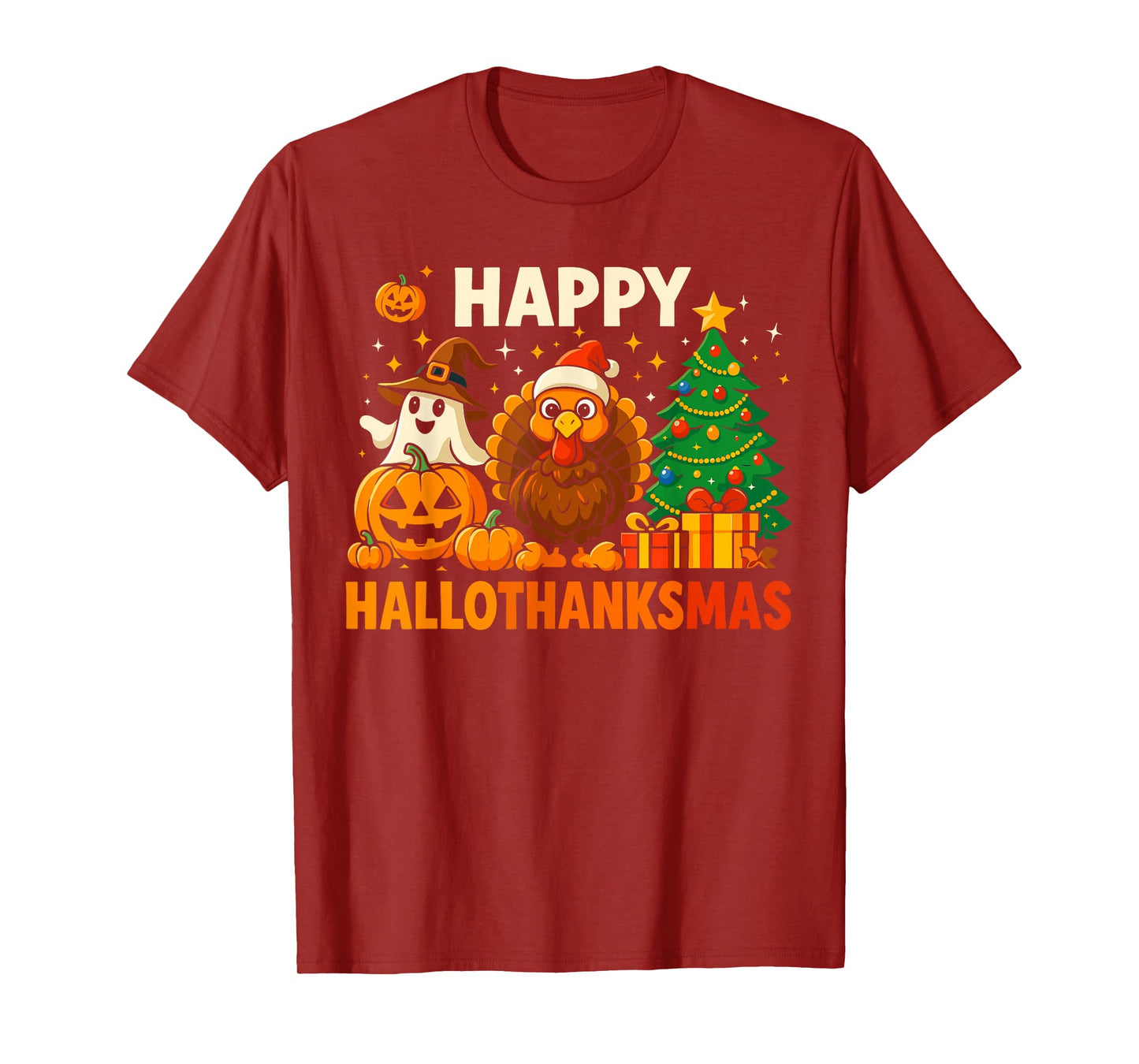 Happy Hallothanksmas Shirt, Halloween Thanksgiving Christmas T-Shirt