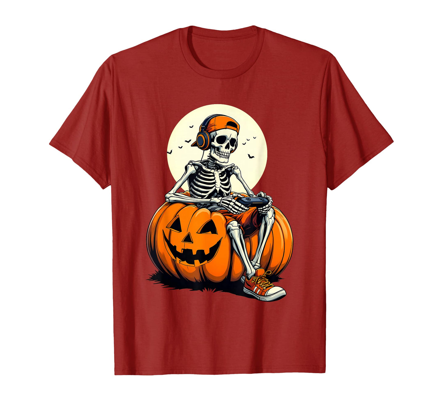 Spooky Pumpkin & Skeleton Gamer Tee | Boys & Kids Halloween T-Shirt