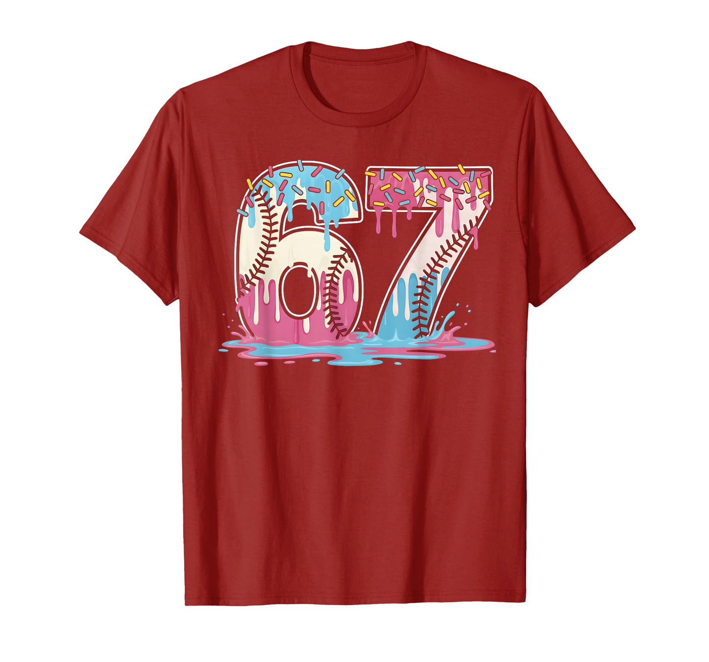 67 Baseball Ice Cream Drip Meme Six Seven Gen Alpha Funny T-Shirt