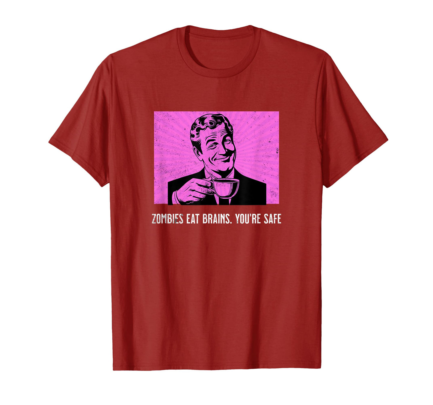 Retro Man Coffee Funny Sarcastic Zombies Eat Brains Joke T-Shirt