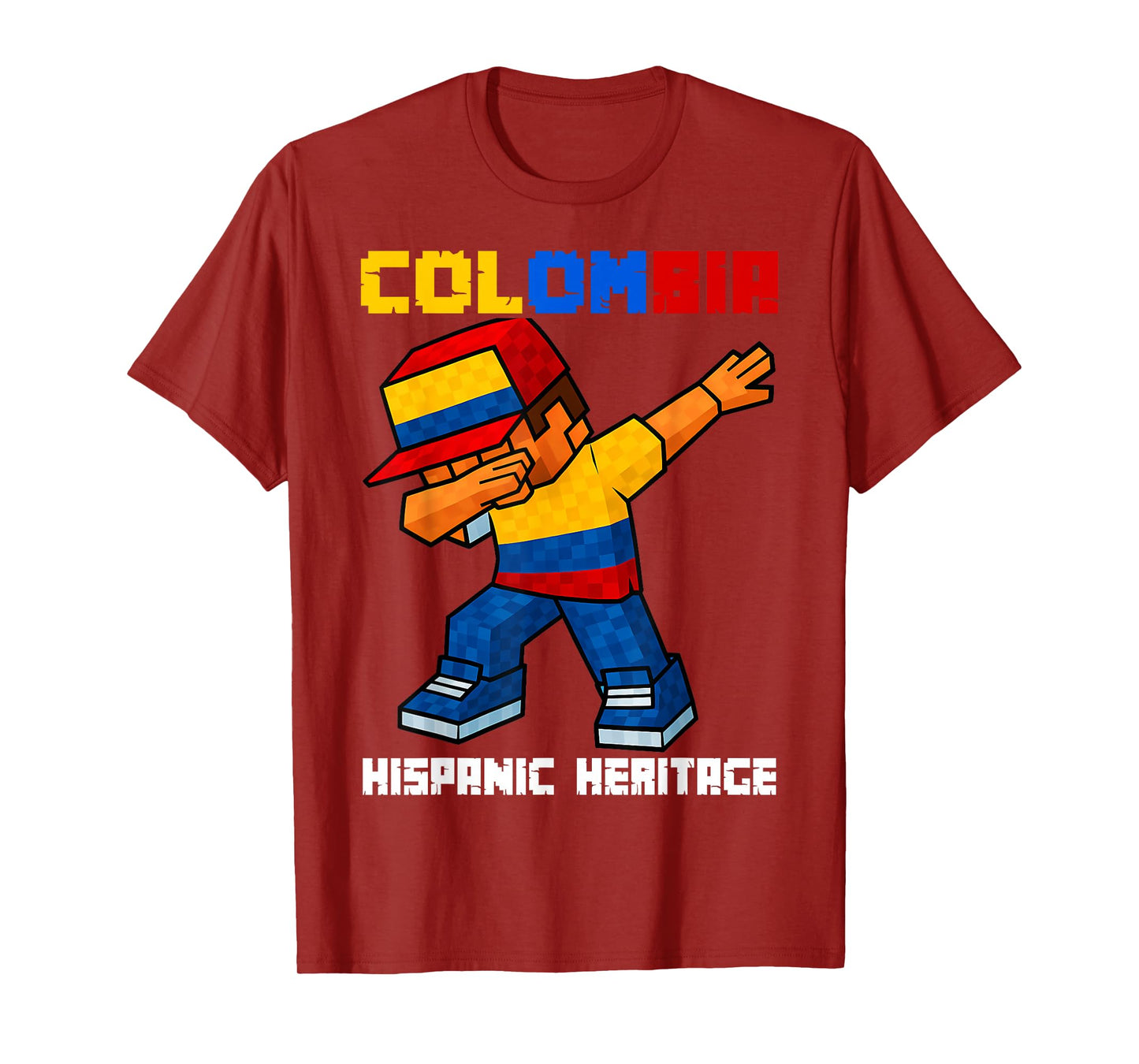 Colombia Dab Boy Game Pixel Hispanic Heritage Colombian Kids T-Shirt