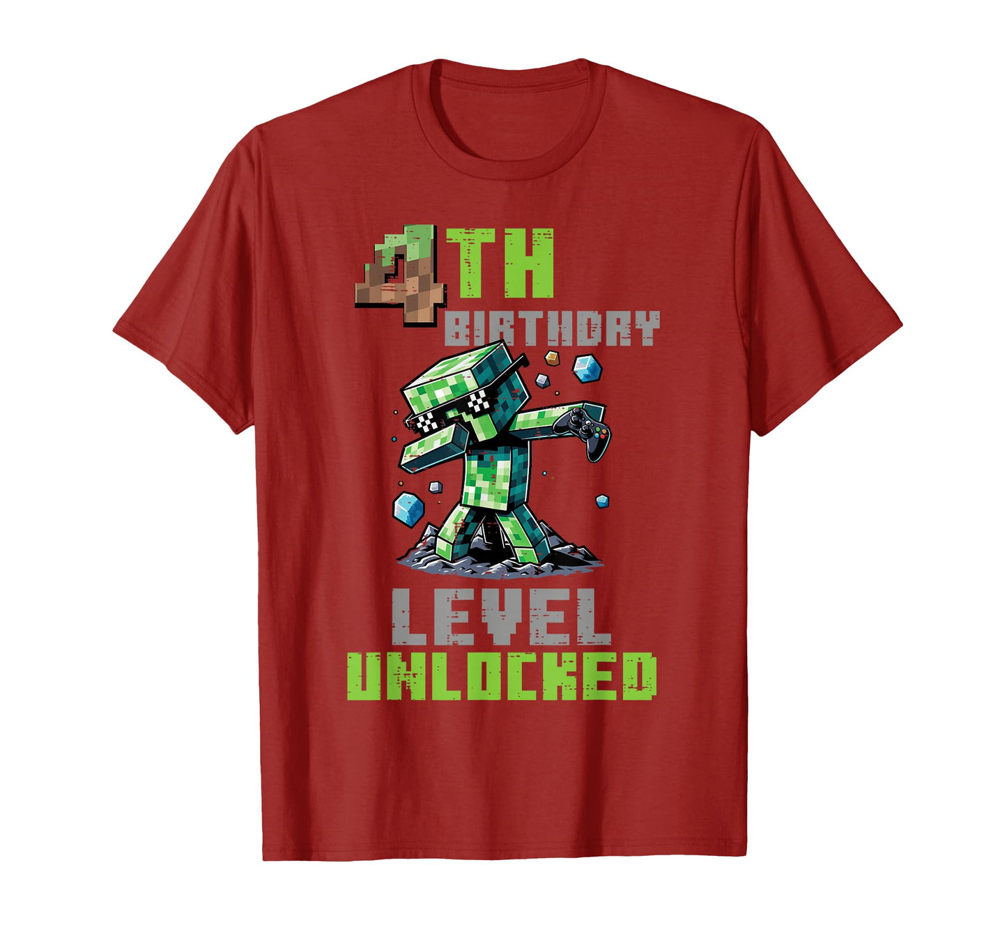 4th Birthday Level Unlocked Pixel Dab 4 Bday Gamer Boys Kids T-Shirt