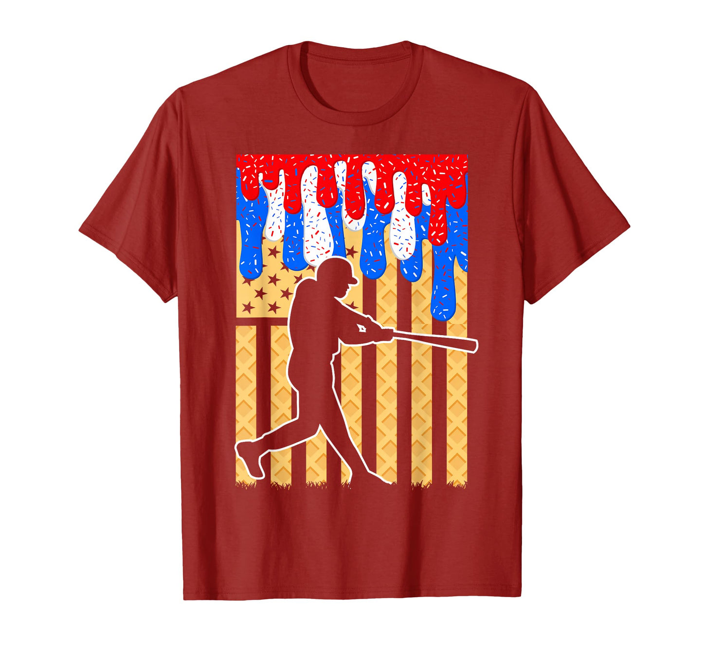 Baseball Drip Bat Boys Ice Cream American Flag 4th Of July T-Shirt