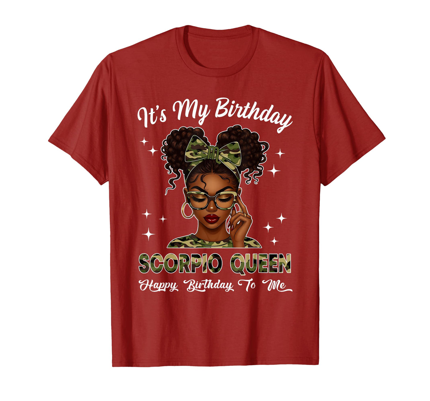 It's My Birthday Scorpio Queen Camo Bow Afro Black Girl T-Shirt