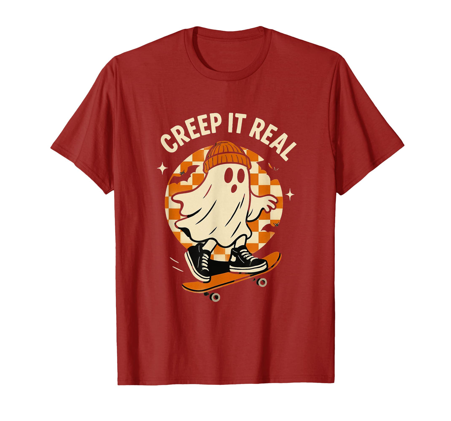Creepy Ghost Skateboarding Creep It Real Funny Halloween T-Shirt
