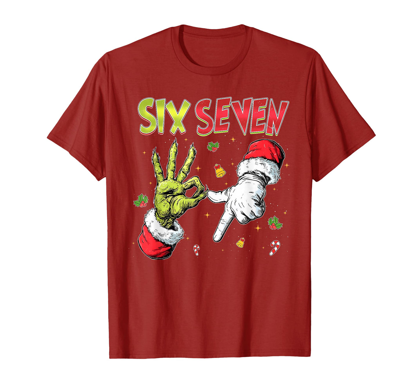 6 7 Six Seven Hand Gen Z Alpha Meme Slang Xmas Christmas T-Shirt