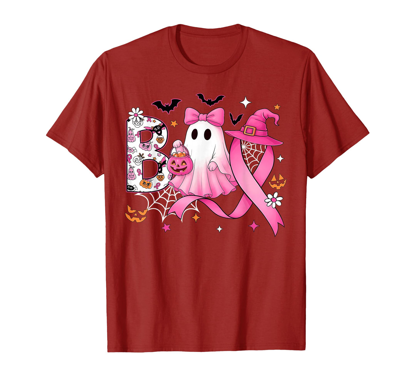 Boo Halloween Pumpkin Pink Ribbon Witch Breast Cancer T-Shirt