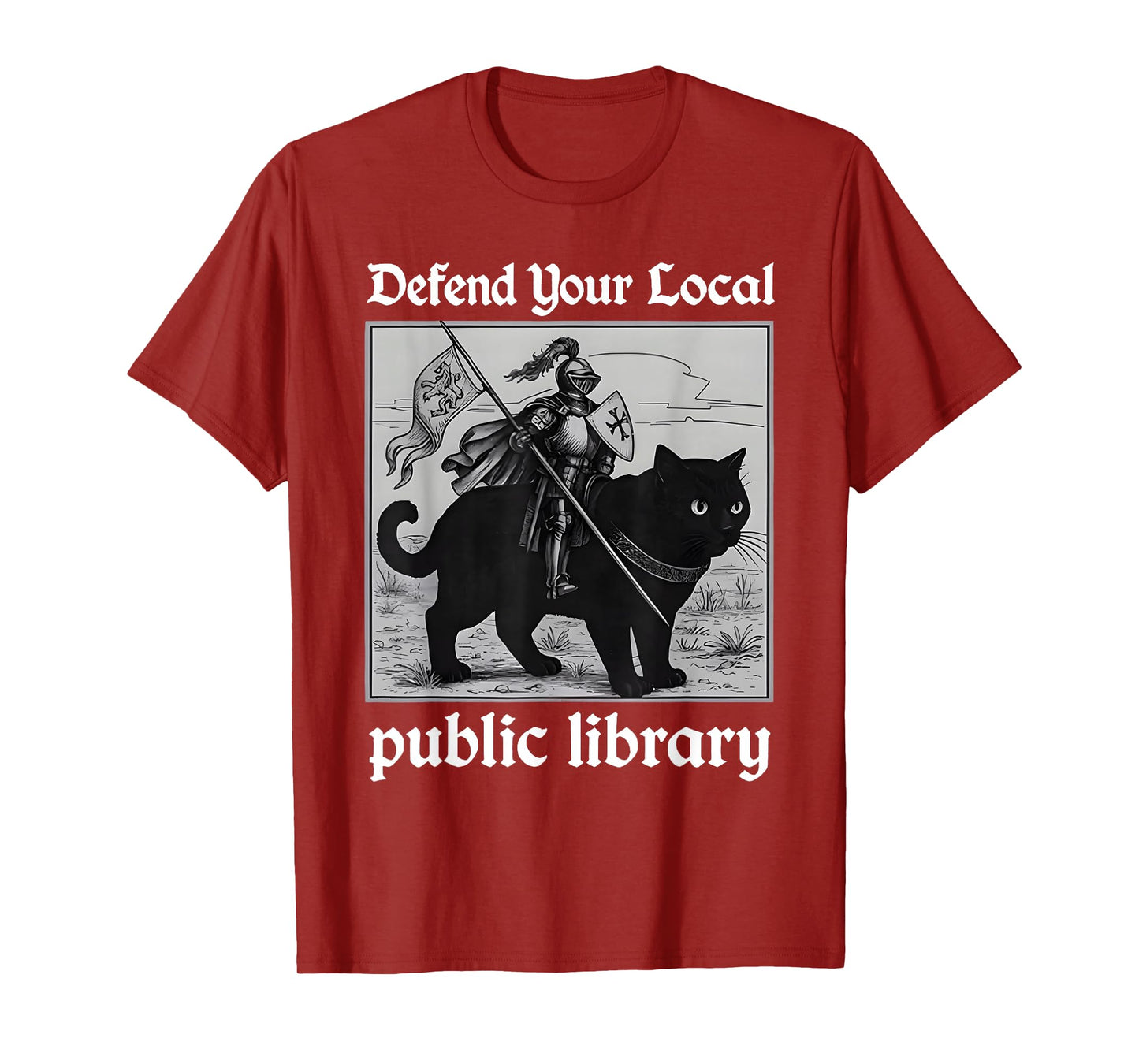 Defend Your Local Public Library Funny Knight Cat T-Shirt