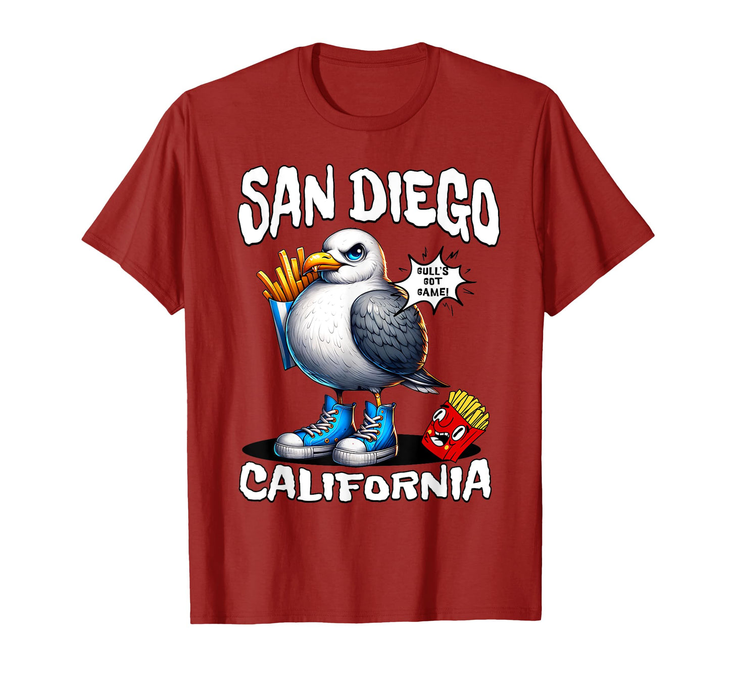 San Diego California Seagull French Fries Funny Souvenir T-Shirt