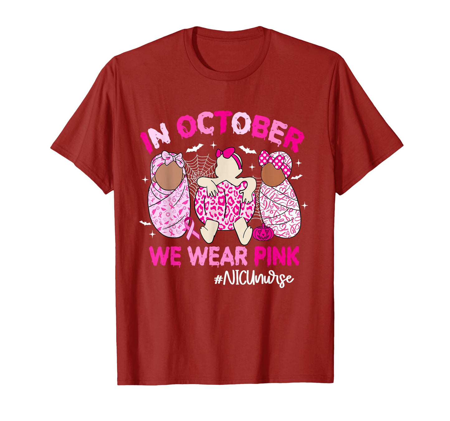 in October We Wear Pink Breast Cancer Awareness NICU Nurse T-Shirt