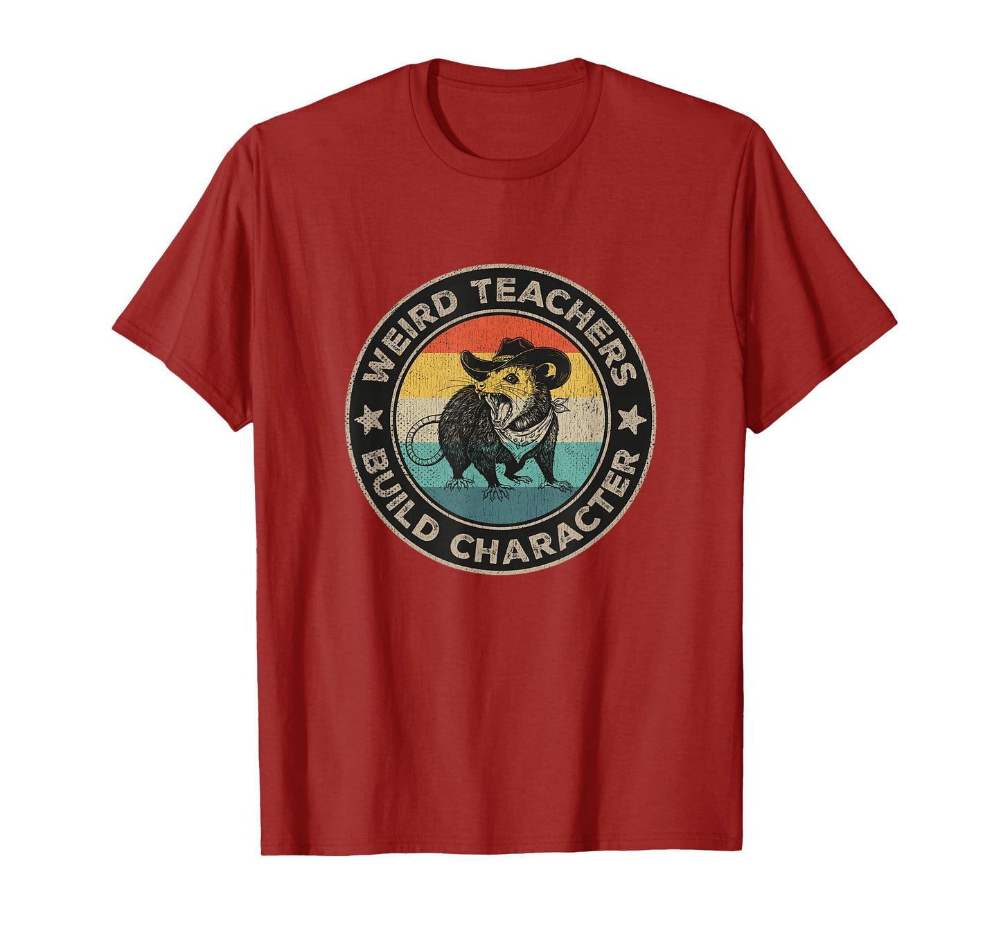 Weird Teachers Build Character Funny Teacher Retro Opossum T-Shirt