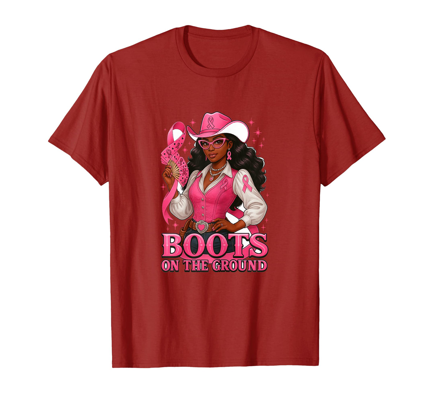 Boots On The Ground Pink Cowgirl Breast Cancer Western T-Shirt
