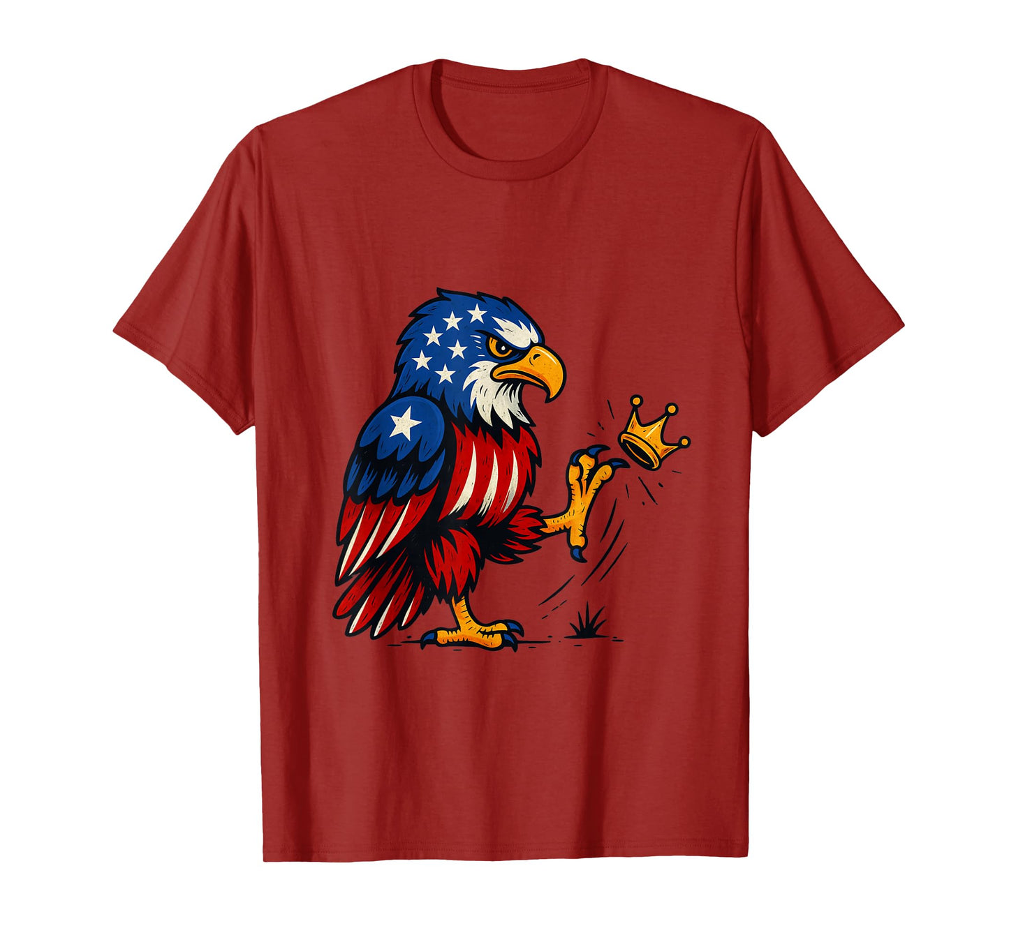 No Kings in America USA Patriotic Bald Eagle Kicking Crown T-Shirt