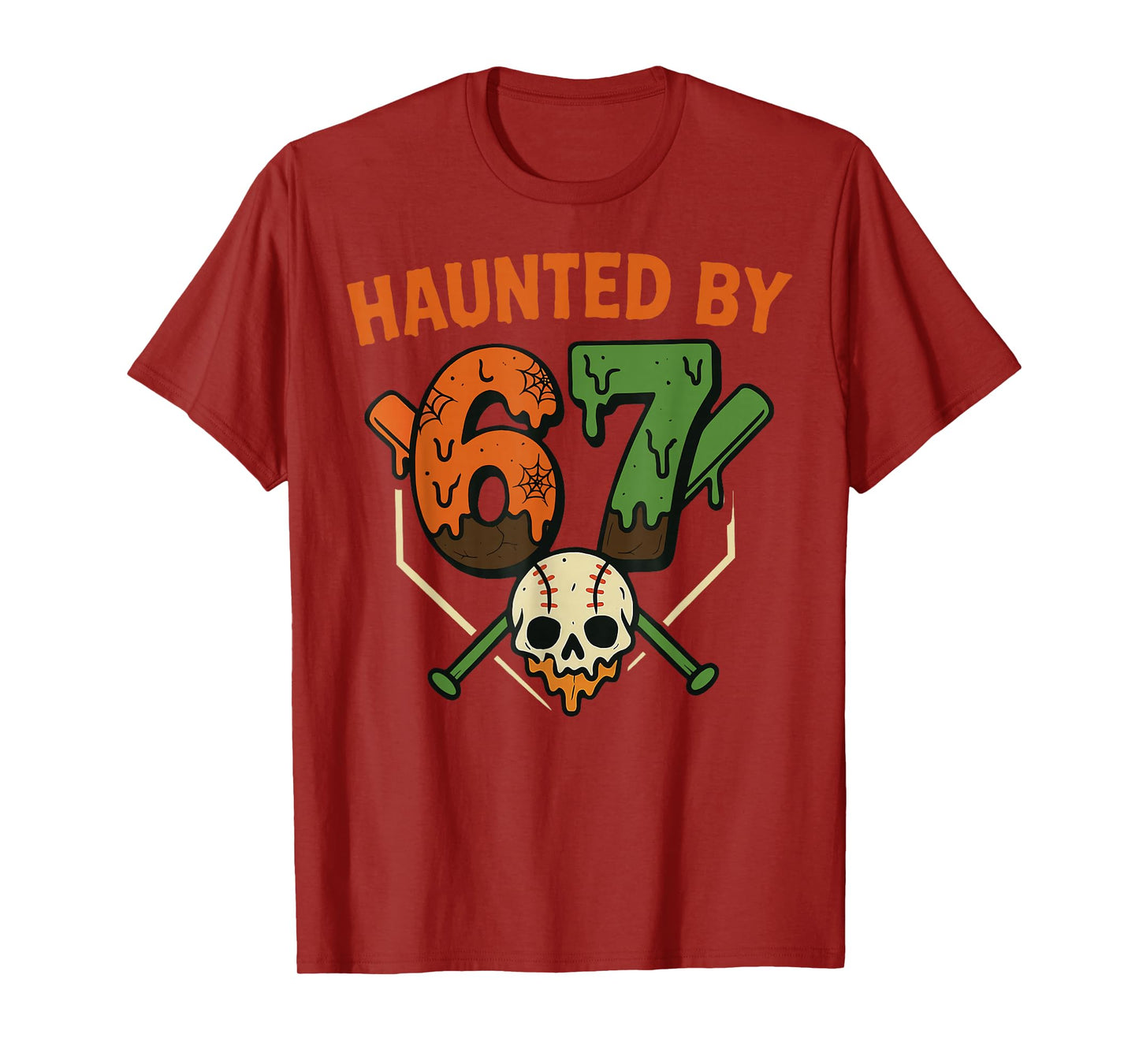 67 Halloween Meme 6 7 Numbers Six Seven Baseball Skeleton T-Shirt