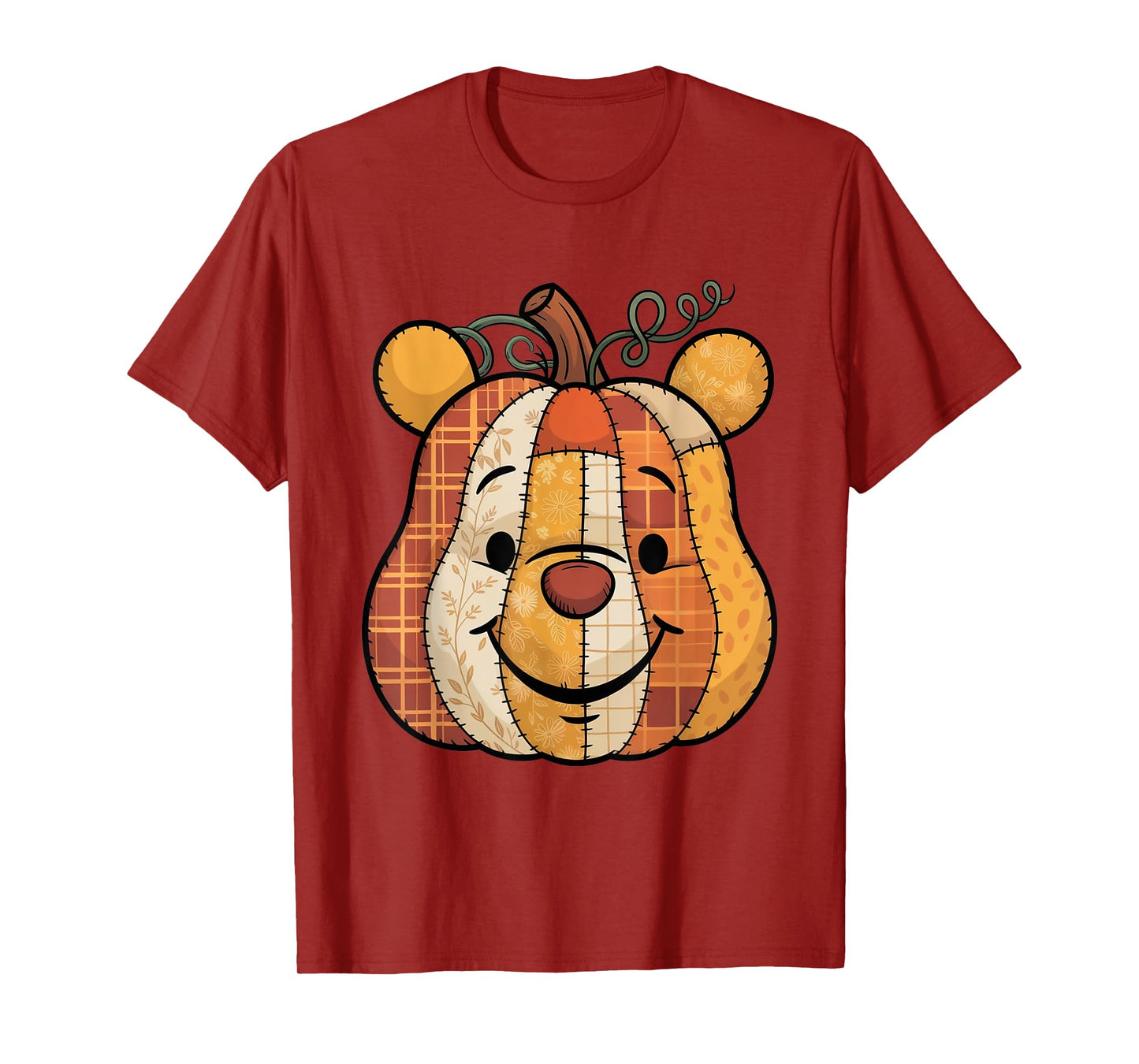 Patchwork Pumpkin Bear Cute Fall Plaid Autumn Halloween T-Shirt