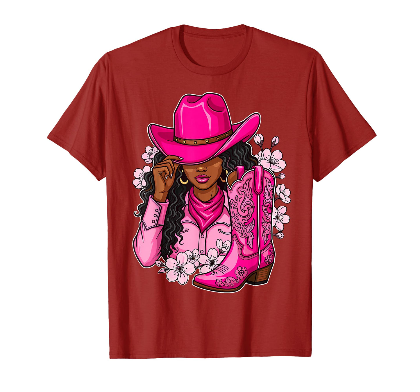 Melanin Cowgirl Western Boots Afro Western Rodeo T-Shirt