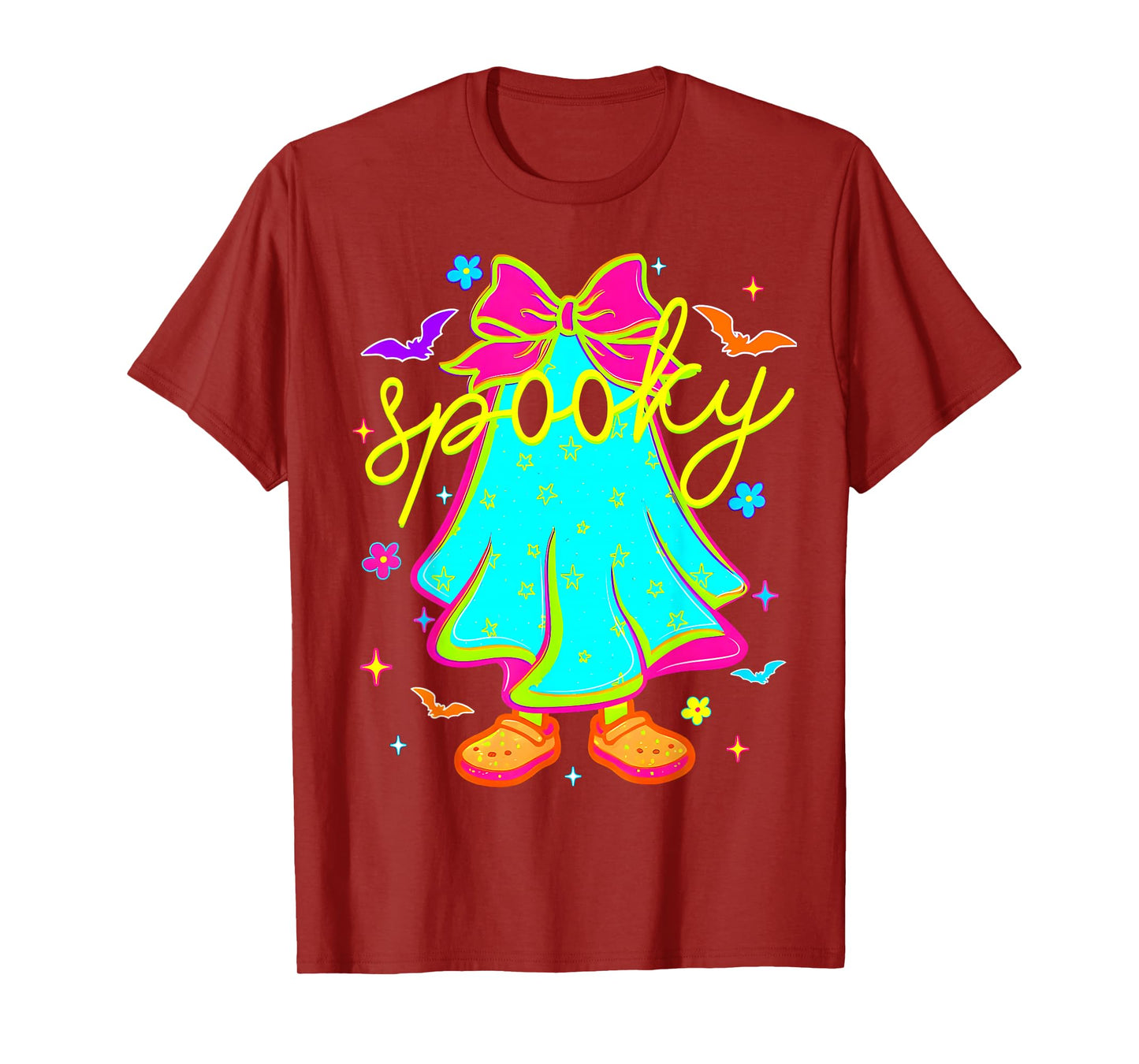 Spooky Halloween Ghost Colorful Coquette Bow Girl Women T-Shirt