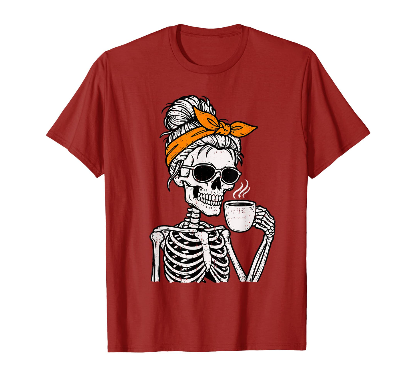 Skeleton Messy Bun Drinking Coffee Halloween Costume Womens T-Shirt