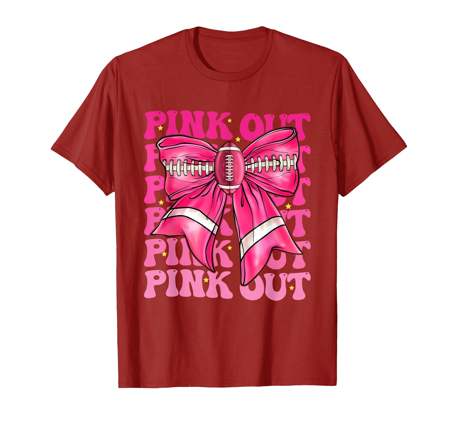 Pink Out Breast Cancer Football Coquette Bow Mom Girls Women T-Shirt