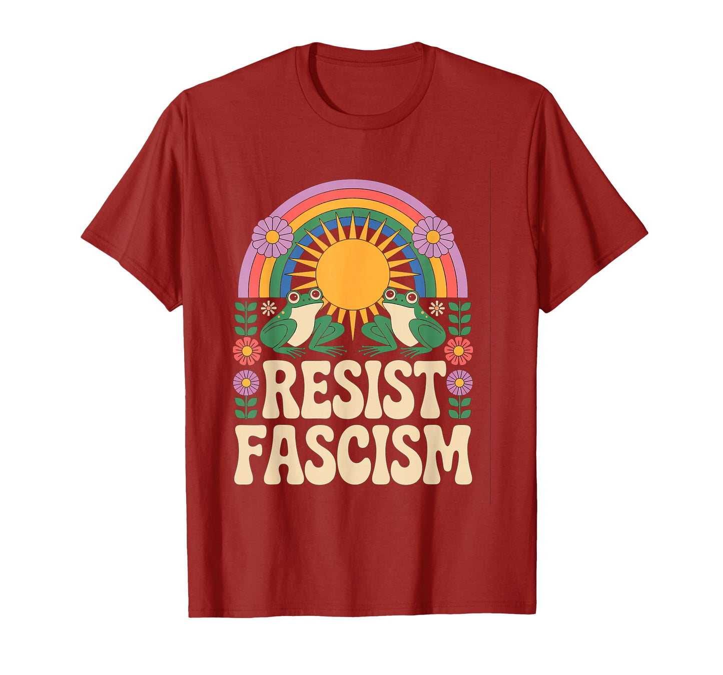Frog Resist Fascism Retro Groovy Rainbow No Kings Hippie T-Shirt