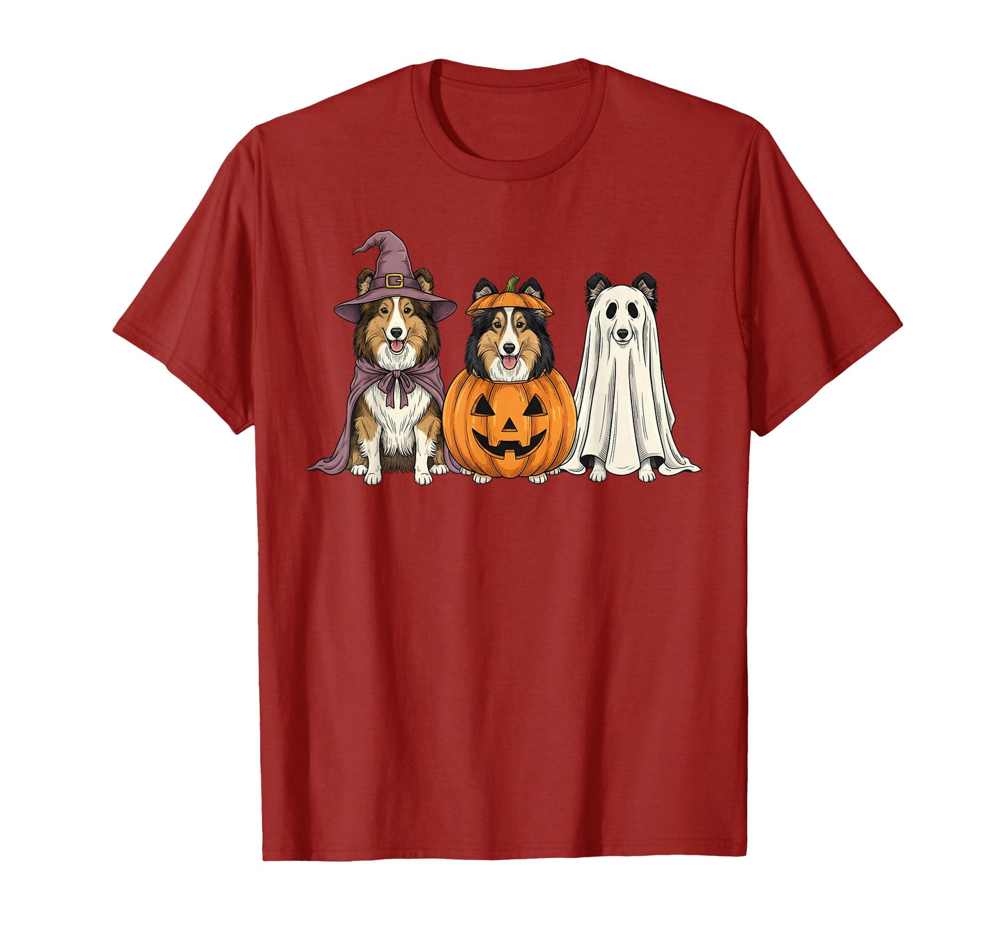 Spooky Ghost Shetland Sheepdog Pumpkin Halloween Dog Lover T-Shirt